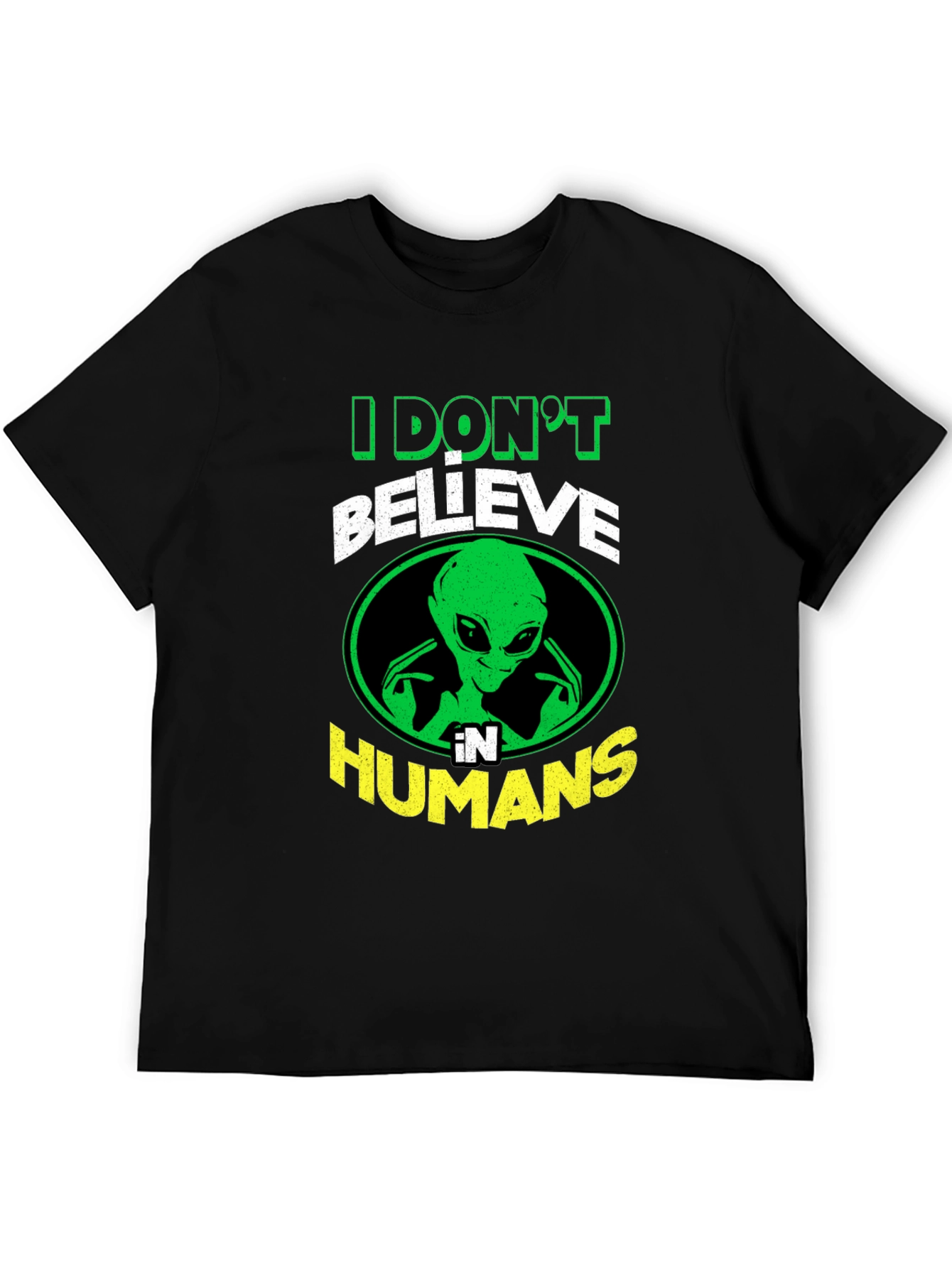 Black I Don't Believe in Humans Alien Graphic T-Shirt view 5