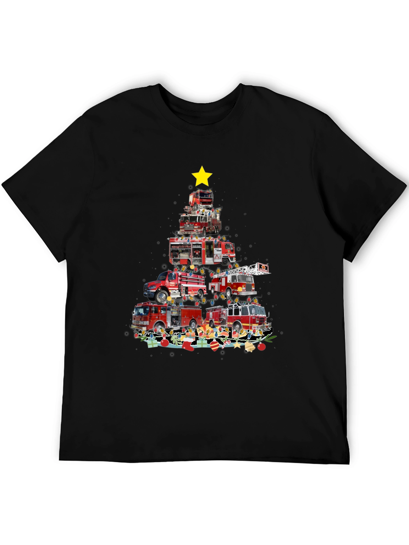 Black Firetruck Christmas Tree Graphic Tee view 5