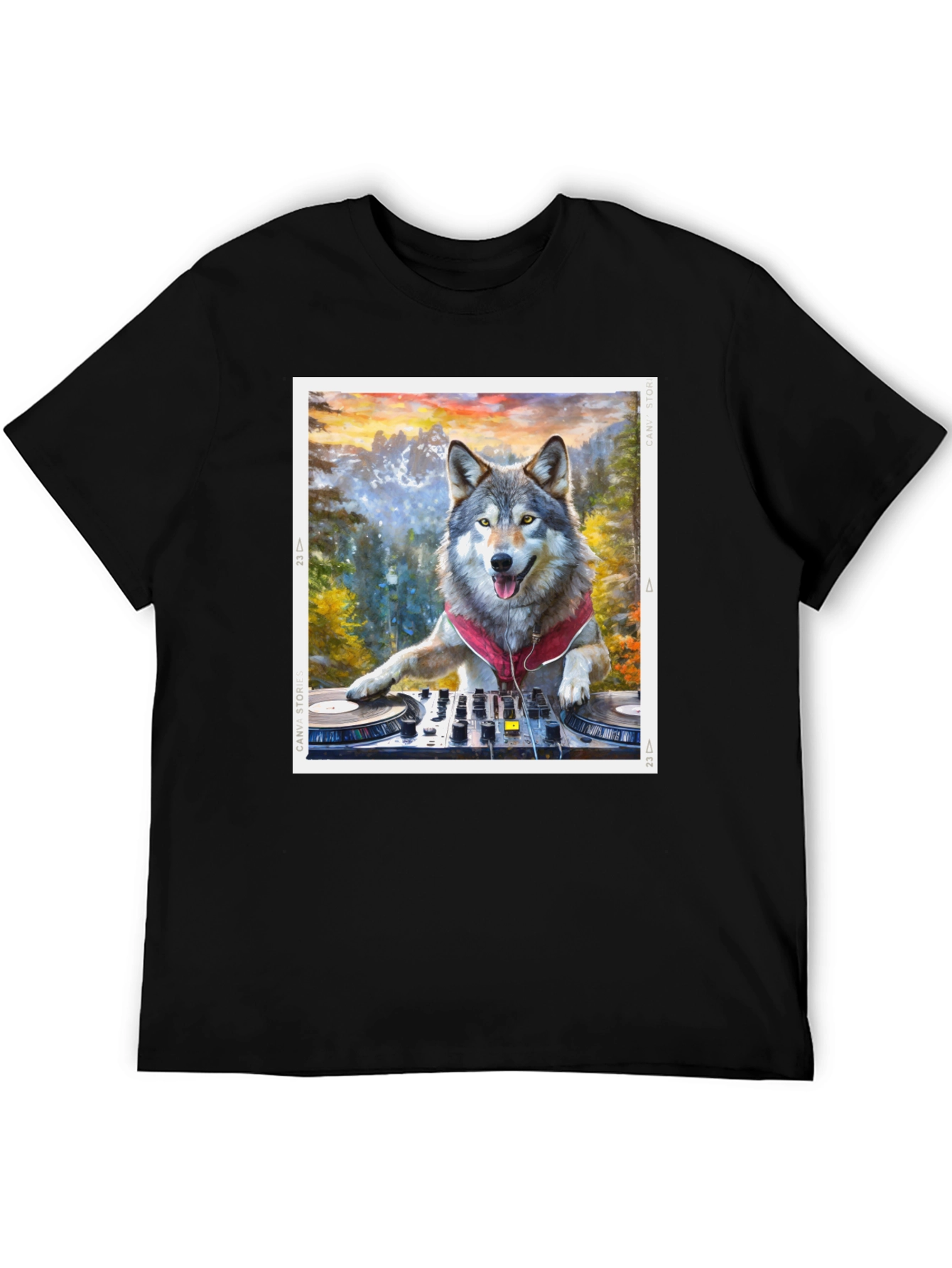Black DJ Wolf Graphic Tee - Music Lover's T-Shirt view 5