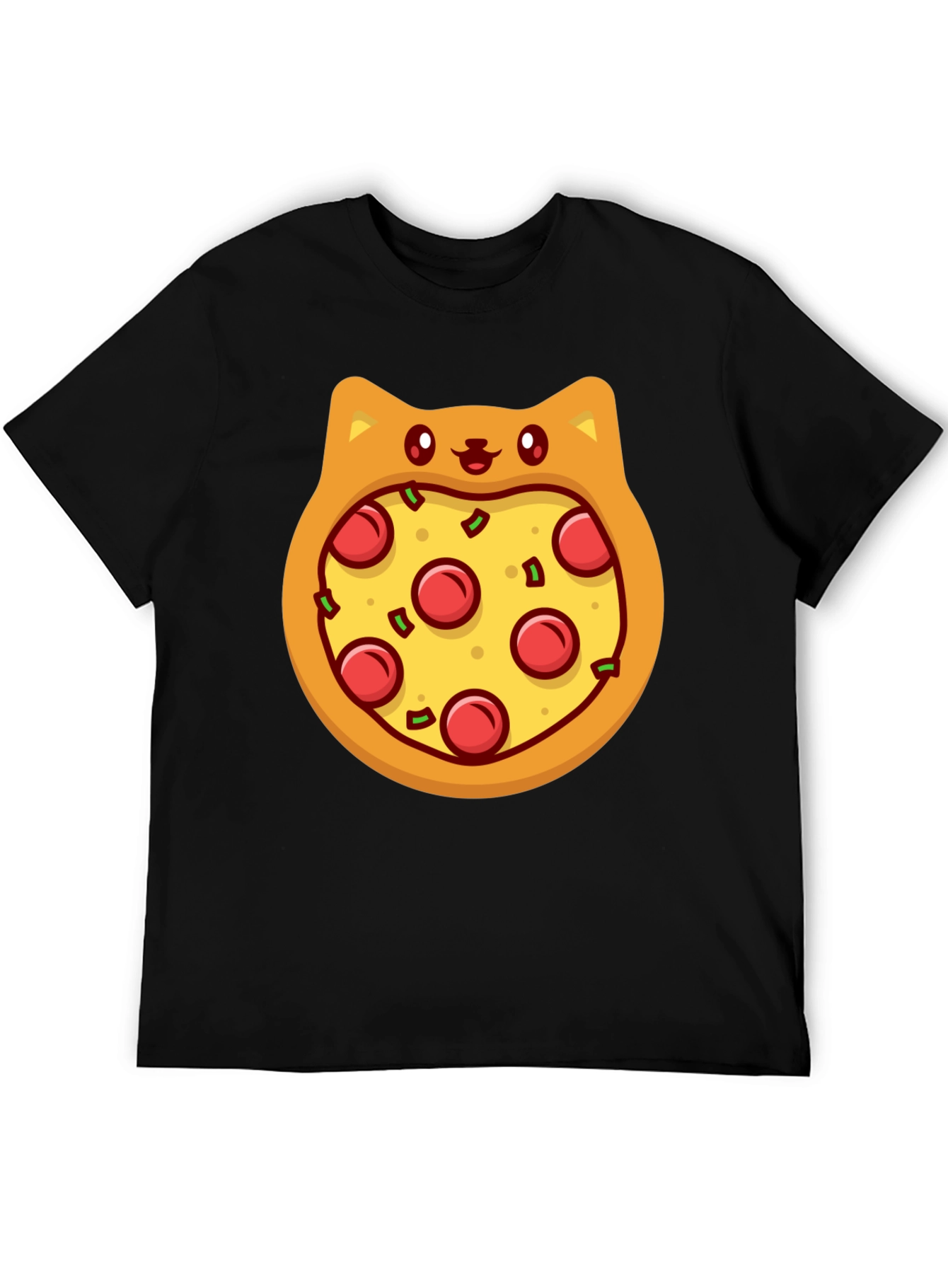 Black Pizza Cat T-Shirt - Novelty Graphic Tee view 5