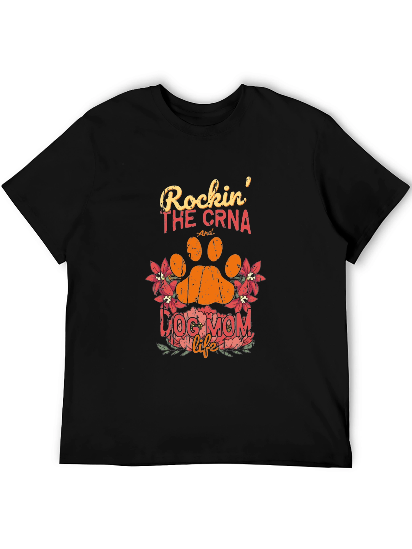 Black Rockin' The CRNA Dog Mom Life Black T-Shirt view 5