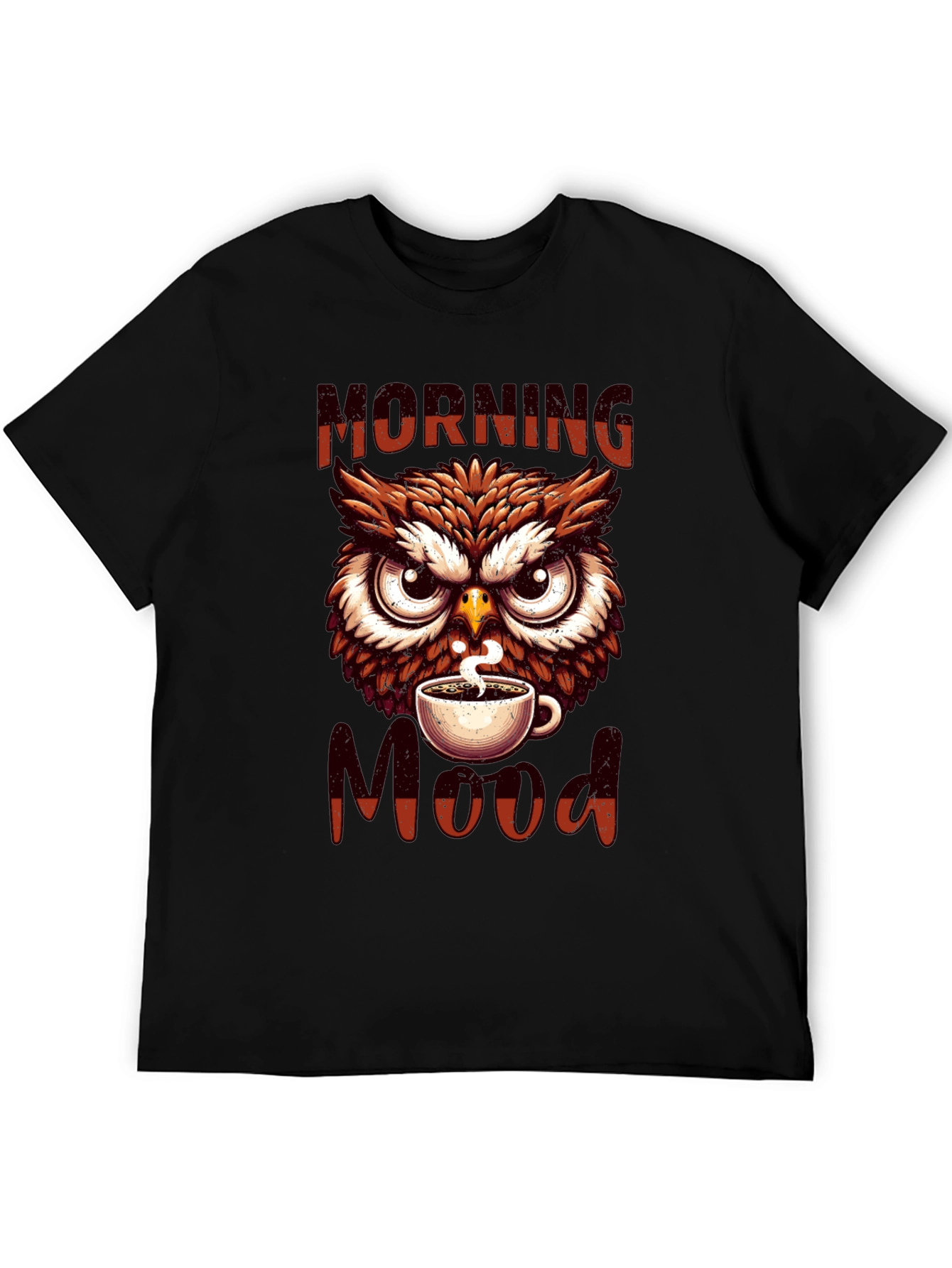 Black Morning Mood Owl T-Shirt - Coffee Lover Apparel view 5