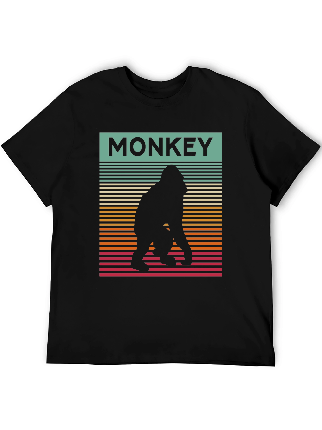 Black Retro Monkey Silhouette Graphic Tee - Cool Casual Wear view 5