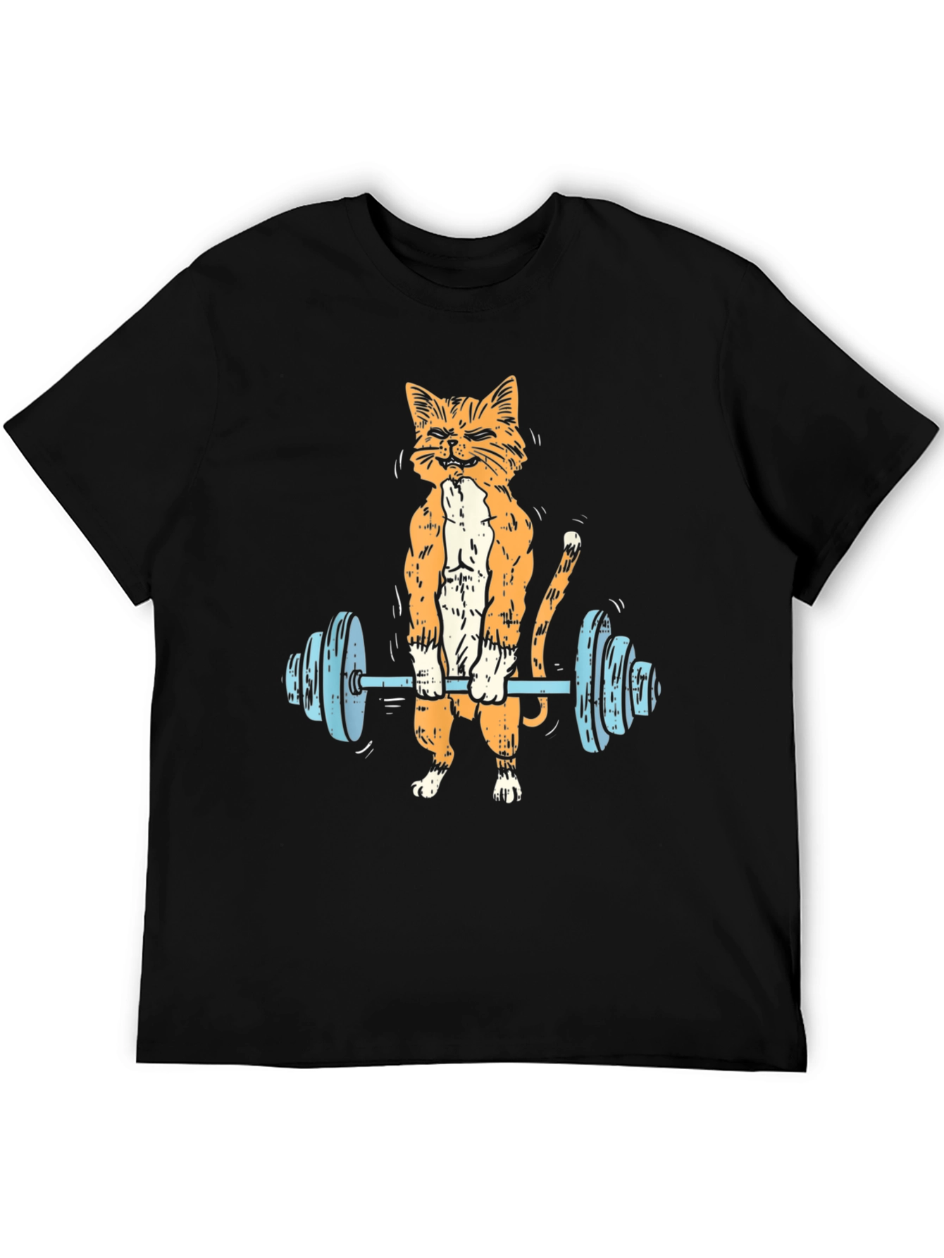 Black Weightlifting Cat Graphic Tee - Black view 5