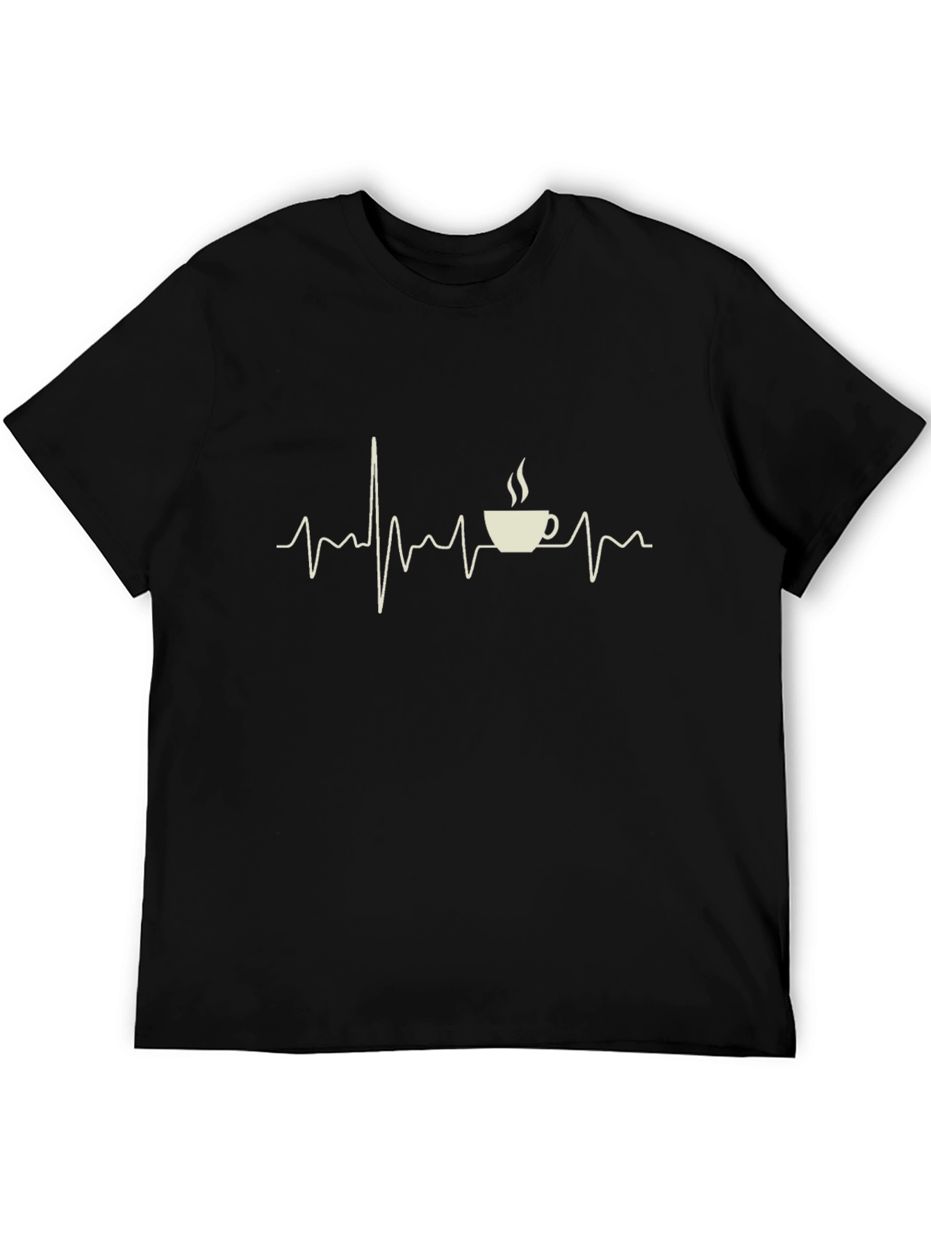 Black Coffee Heartbeat T-Shirt - Caffeine Lover Tee view 5
