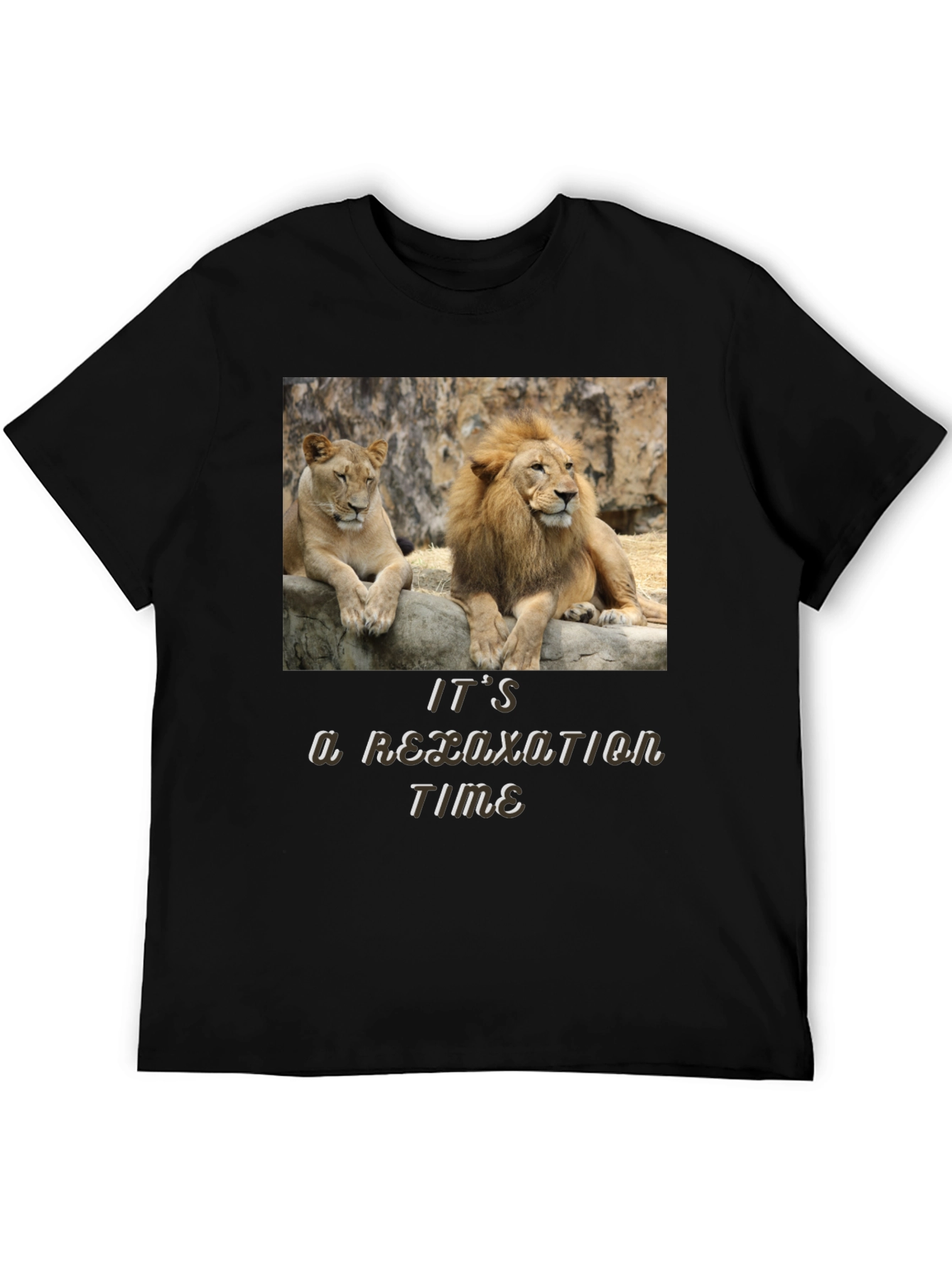 Black Relaxation Time Lion Couple Graphic T-Shirt view 5