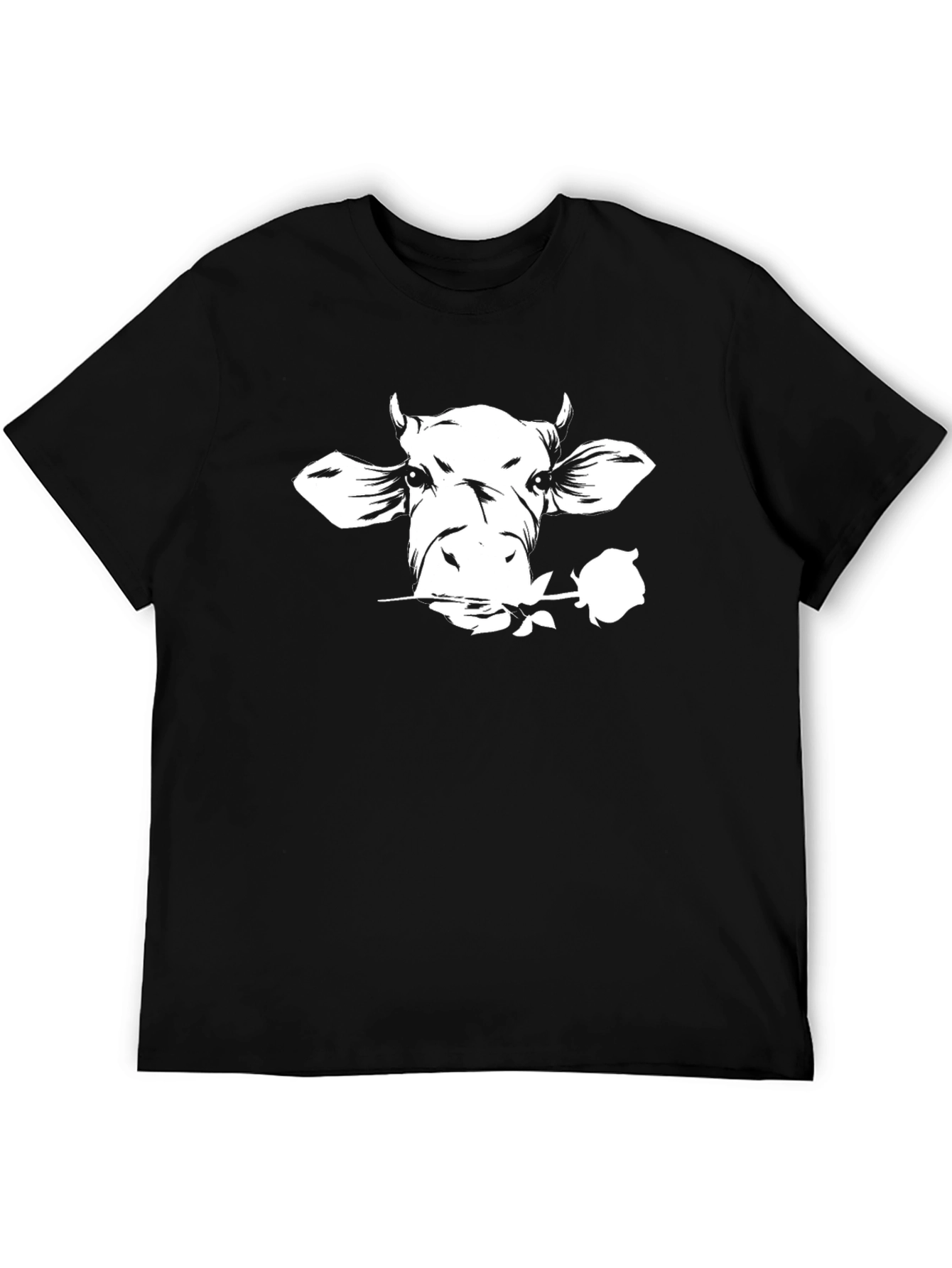 Black Cow with Rose Graphic Tee - Black Unisex T-Shirt view 5