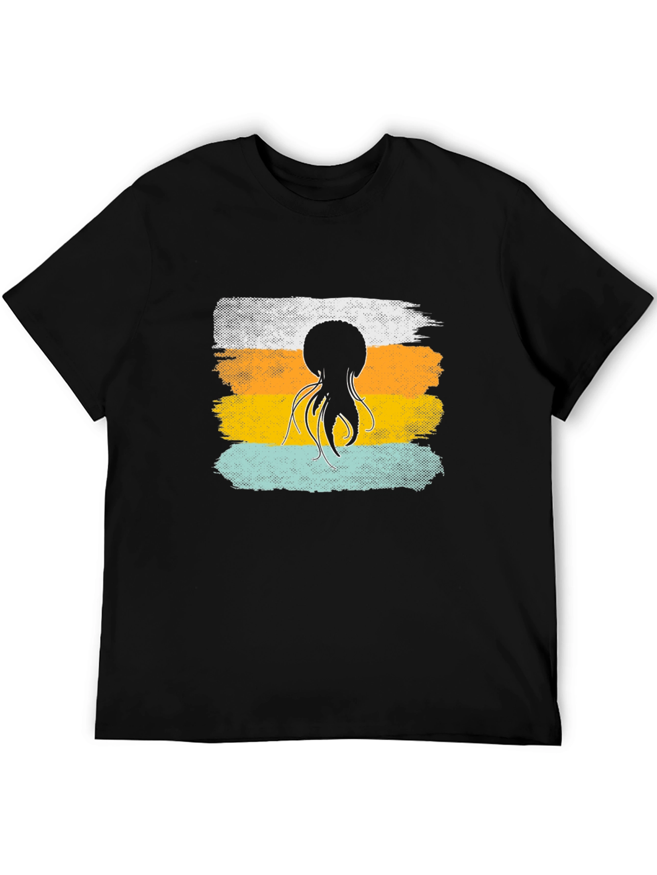 Black Octopus Retro Stripe T-Shirt, Soft Cotton Graphic Tee view 5