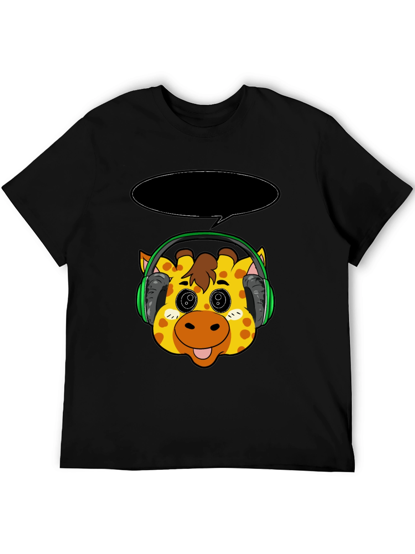 Black Giraffe Headphone T-Shirt - Cartoon Style view 5