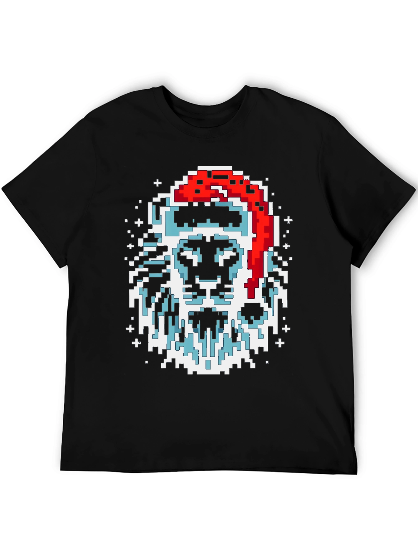 Black Pixel Santa Lion Graphic Tee - Black view 5