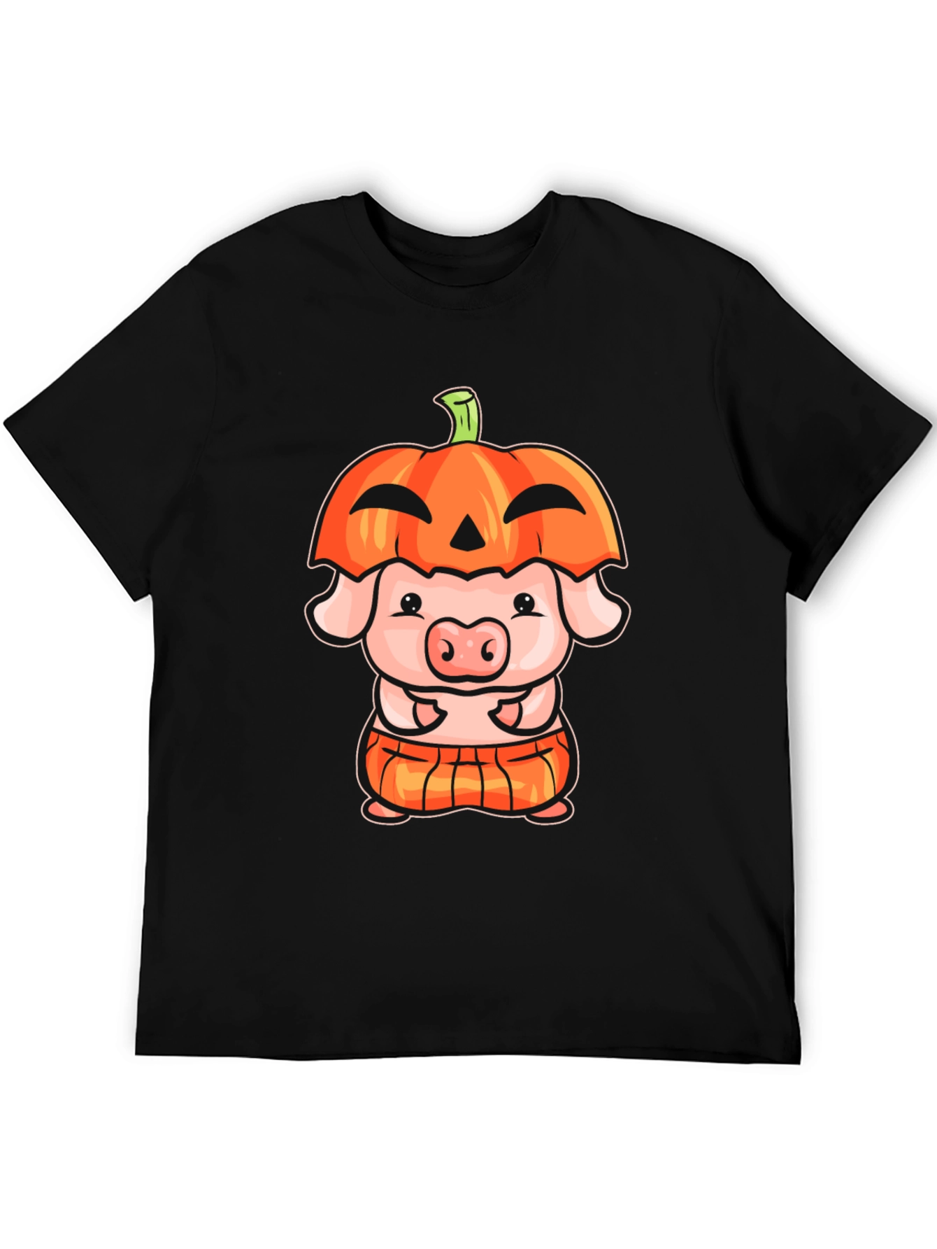 Black Cute Pig in Pumpkin Costume Graphic T-Shirt view 5