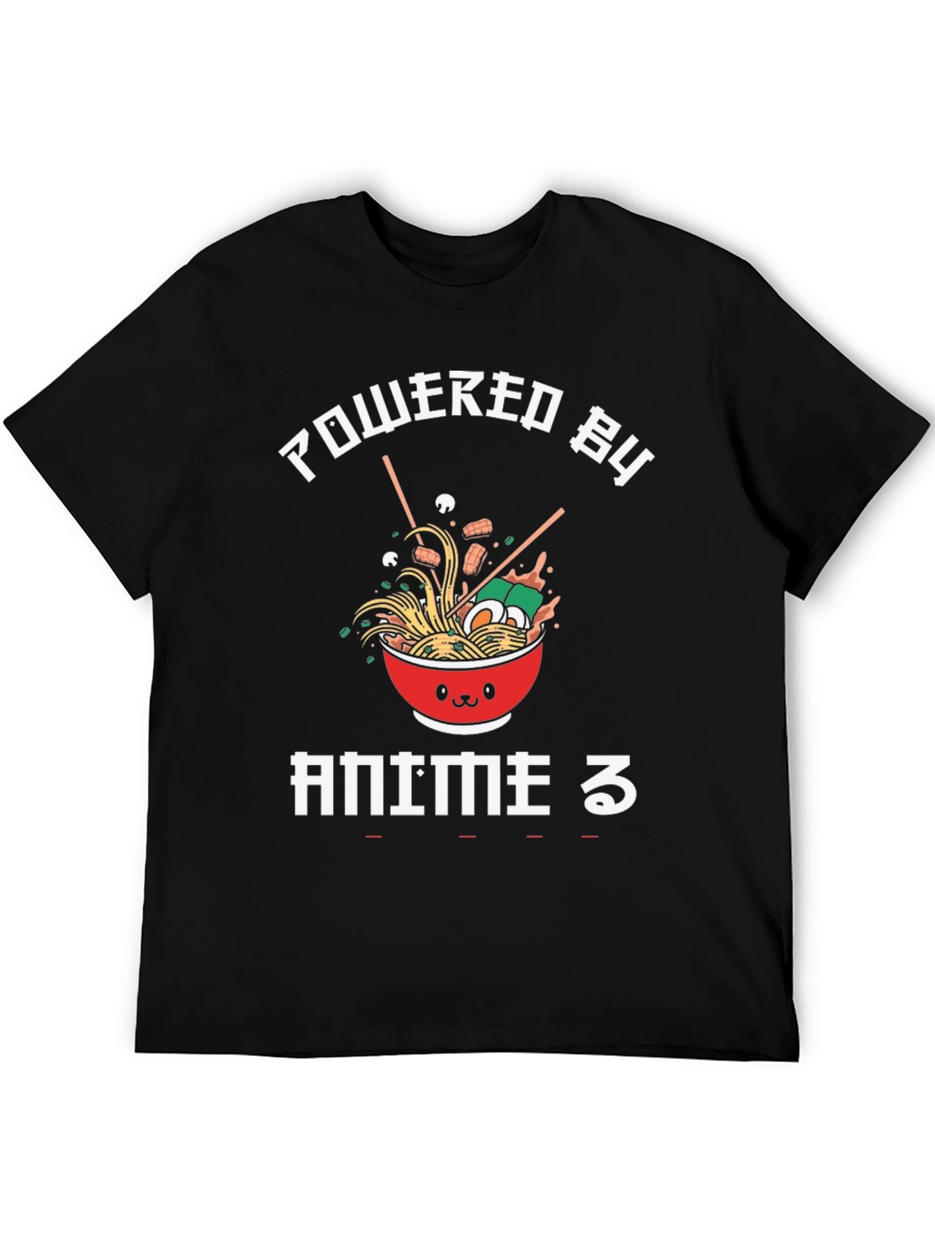 Black Powered by Anime T-Shirt - Ramen Bowl Design view 5