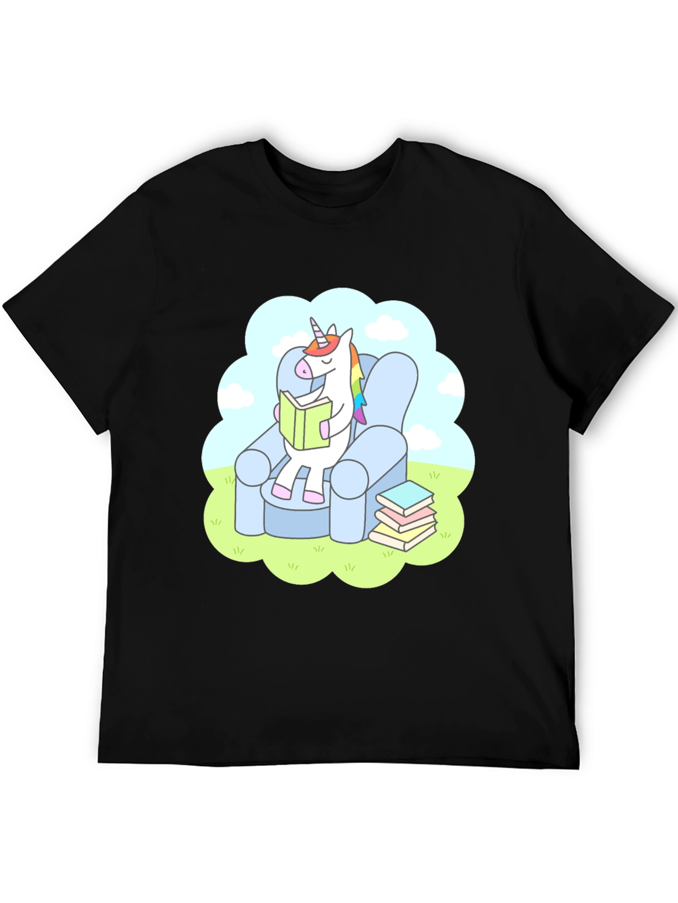 Black Unicorn Reading T-Shirt - Comfy Cotton Tee view 5