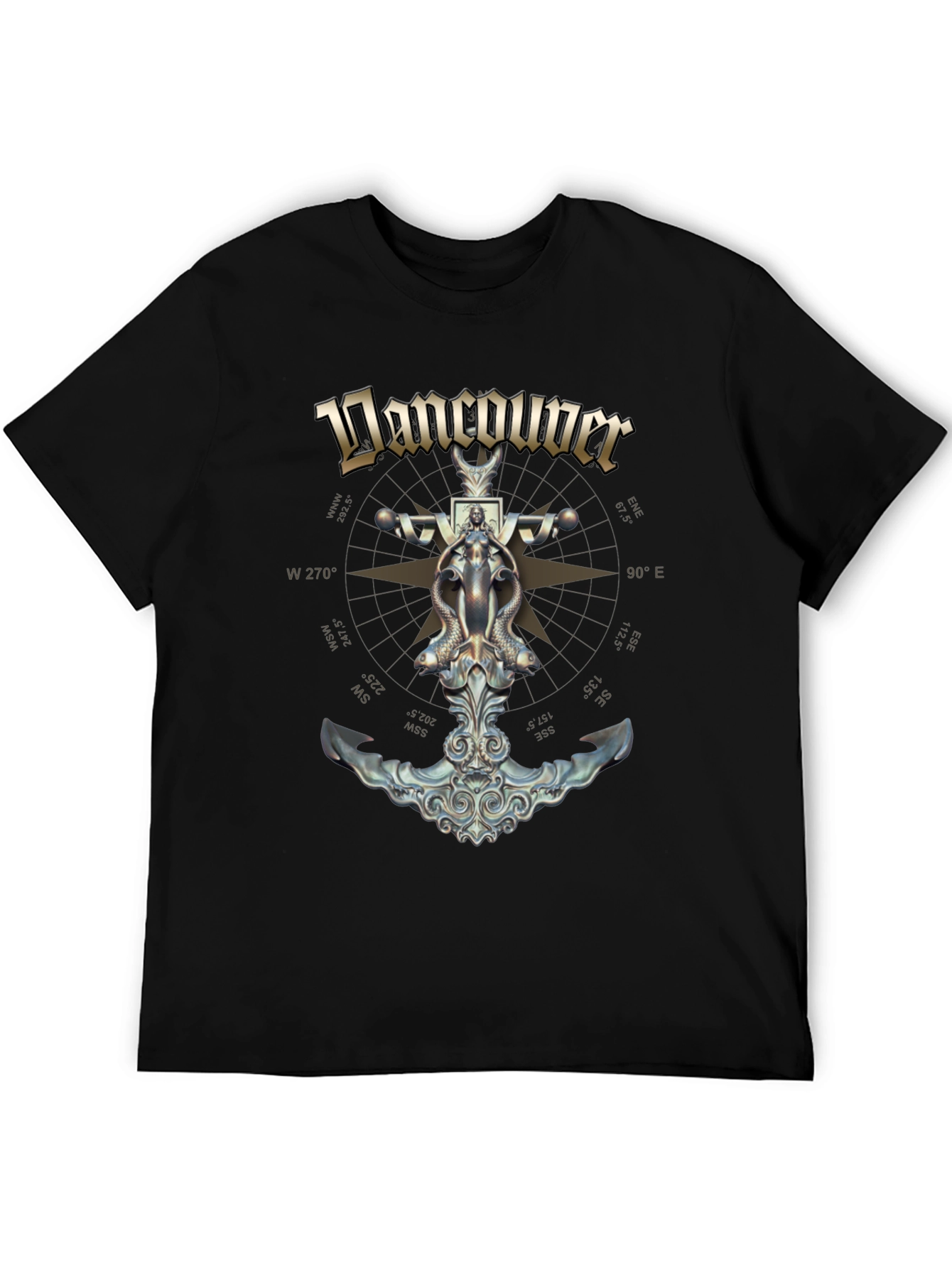 Black Vancouver Compass Anchor Graphic T-Shirt view 5
