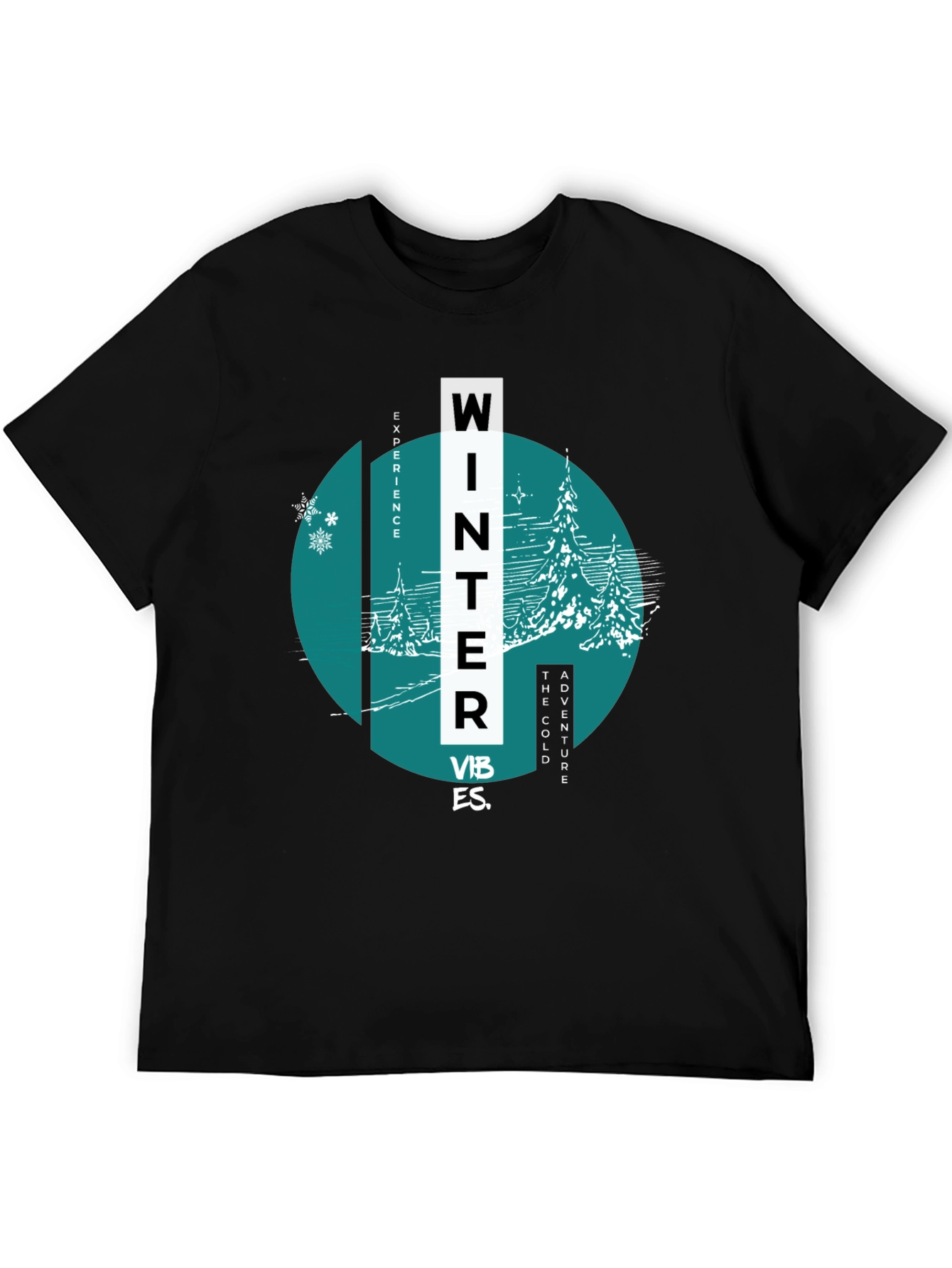 Black Winter Vibes Graphic Tee - Black Cotton Blend view 5