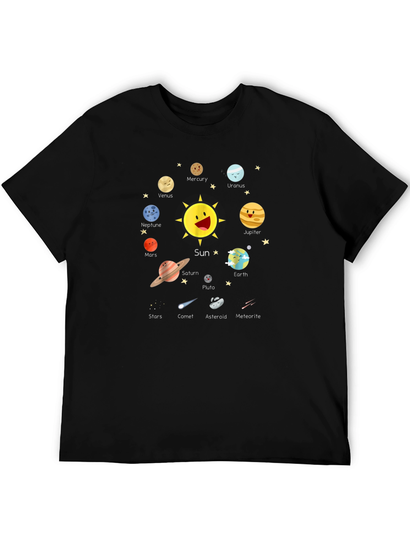 Black Solar System Planets Graphic Black T-Shirt view 5