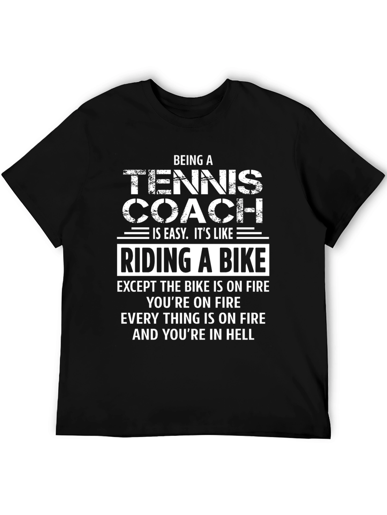 Black Tennis Coach Riding a Bike On Fire T-Shirt view 5