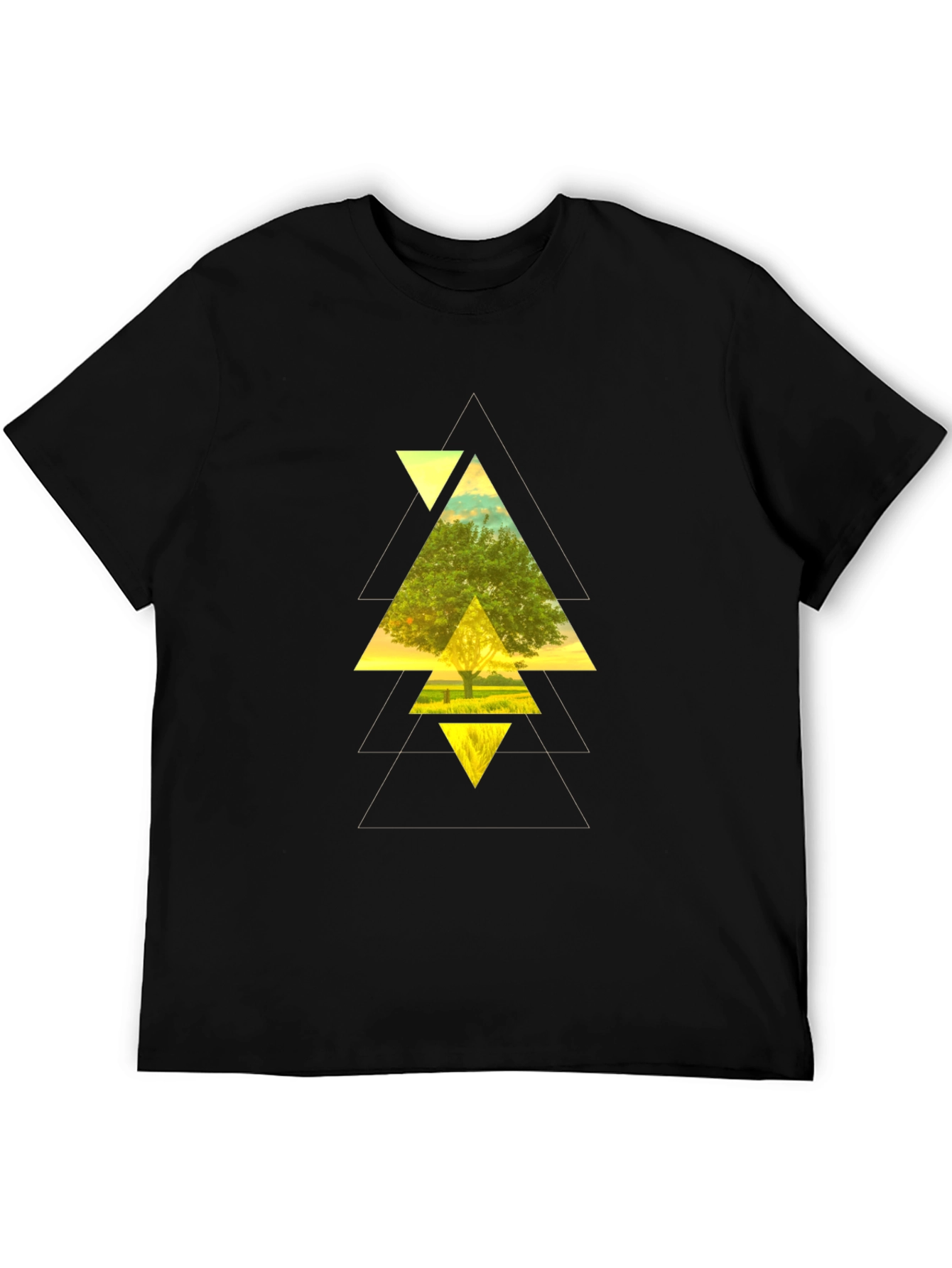 Black Geometric Tree Graphic Black T-Shirt view 5