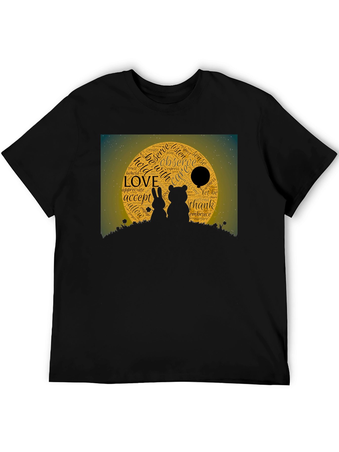 Black Love Word Cloud T-Shirt: Bear & Rabbit Design view 5