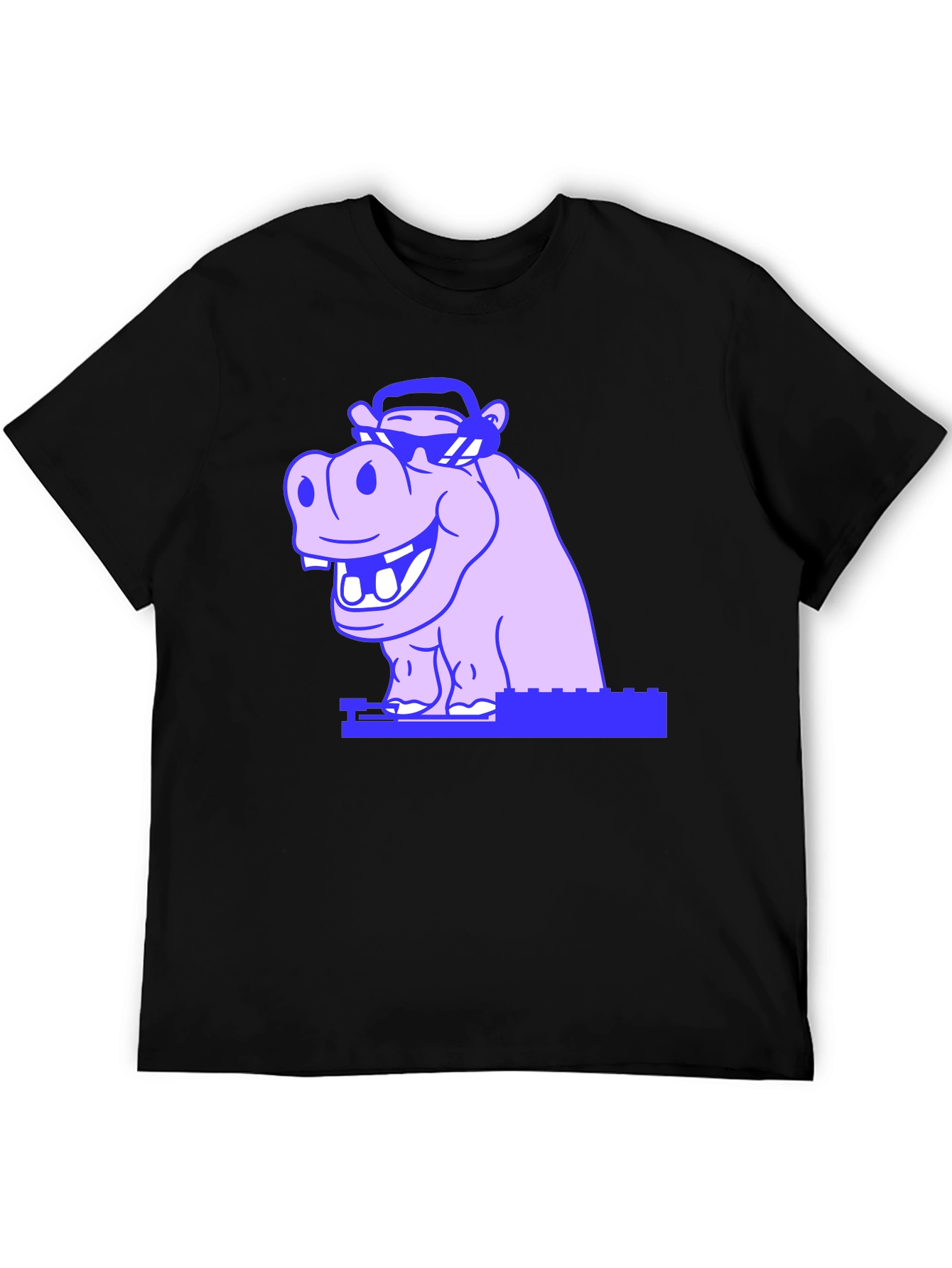Black Cool Hippo Graphic Tee - Unisex Black T-Shirt view 5