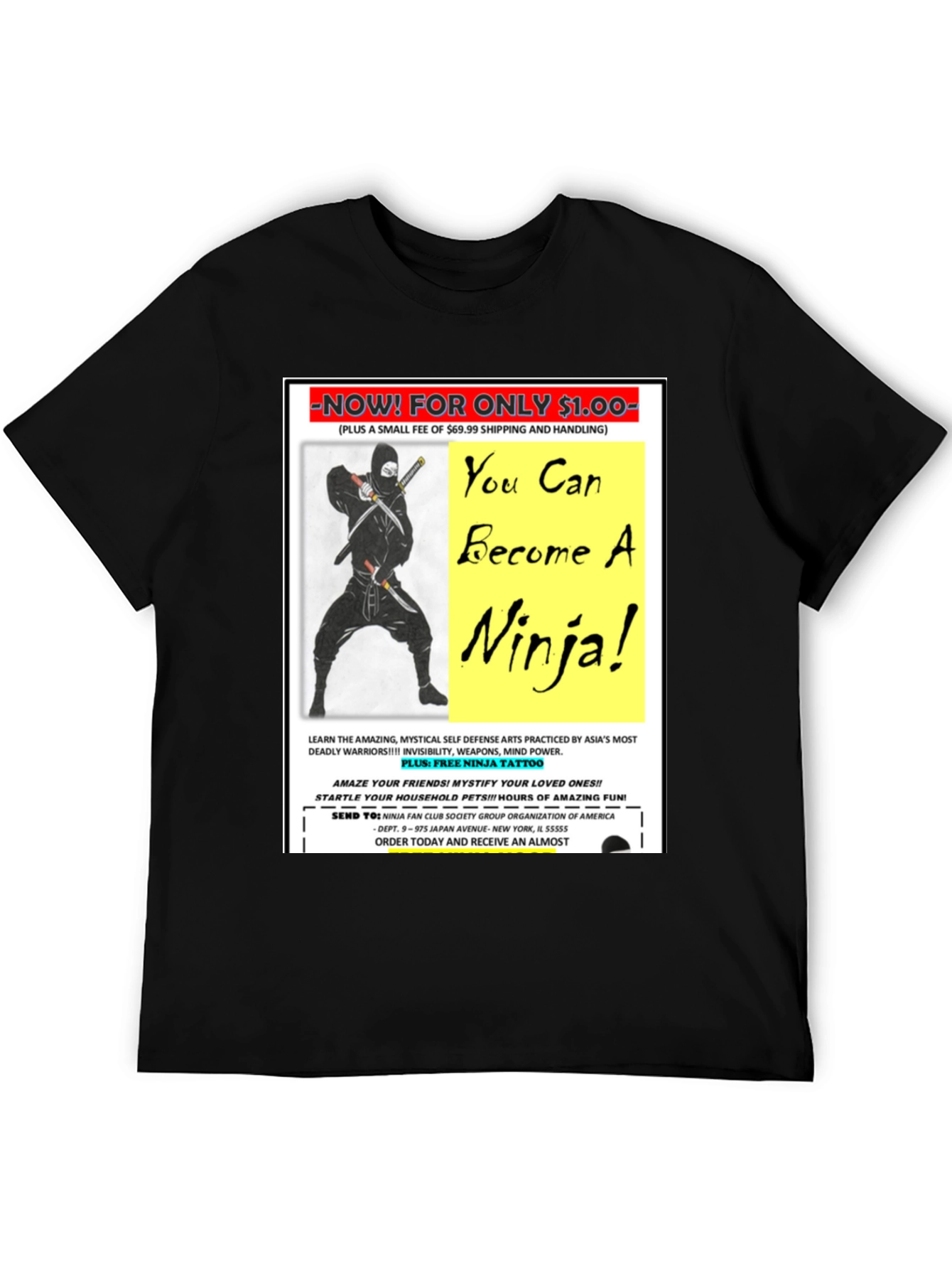 Black Become A Ninja! Novelty Graphic T-Shirt view 5