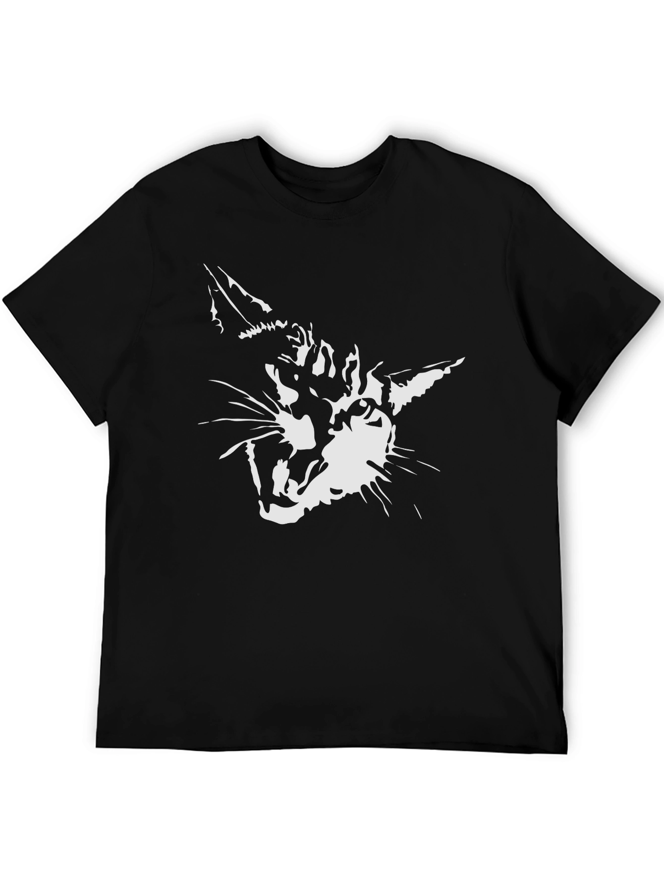 Black Cool Cat Graphic Print Men's Black T-Shirt view 5