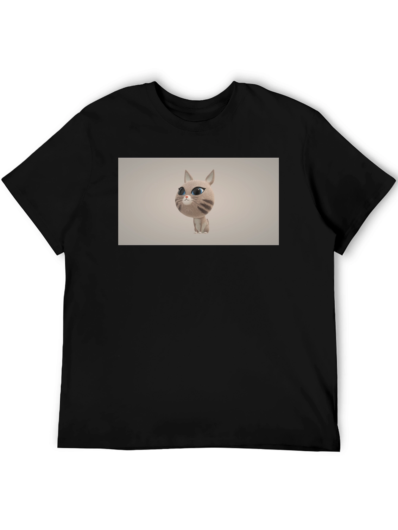Black Cute Cat Cartoon Graphic Black T-Shirt view 5