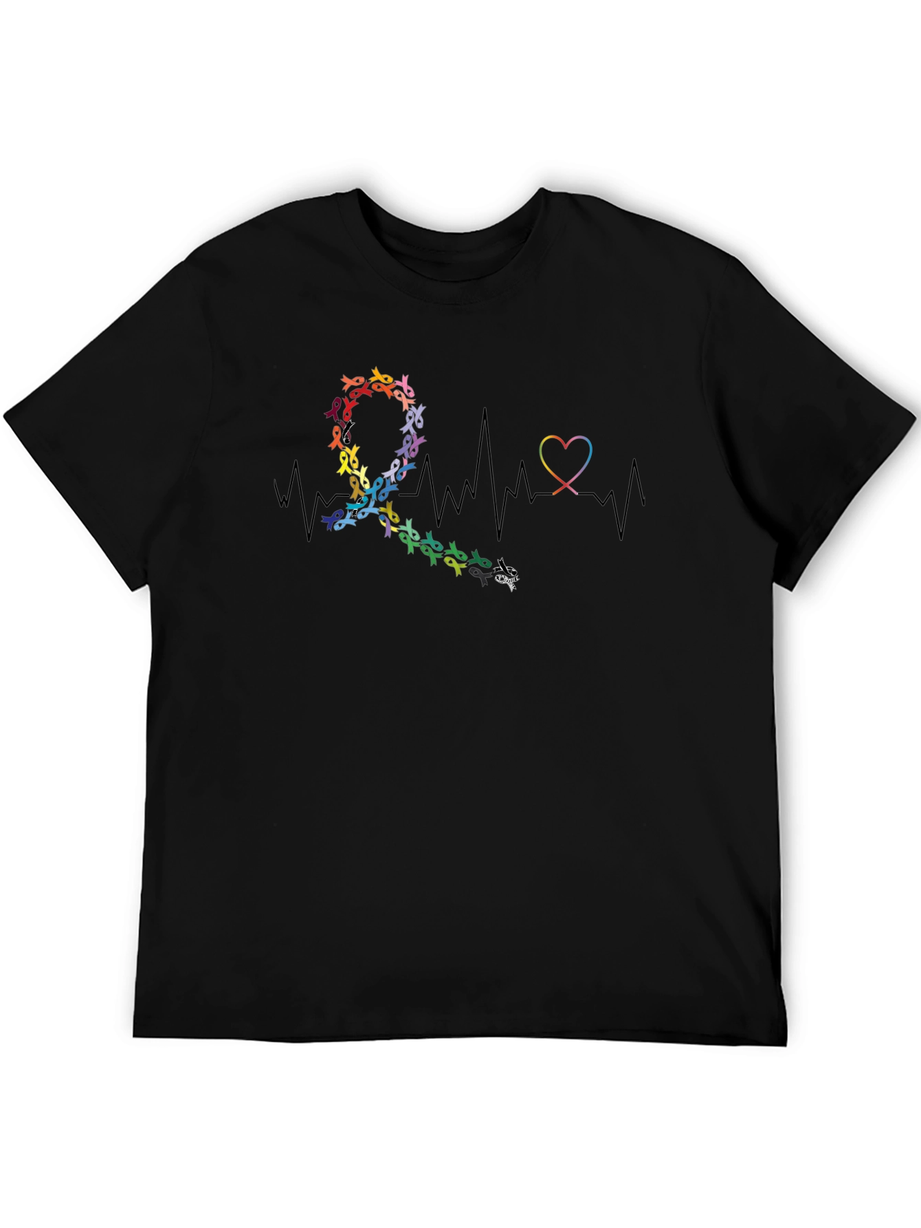 Black Awareness Ribbon Heartbeat Graphic T-Shirt view 5