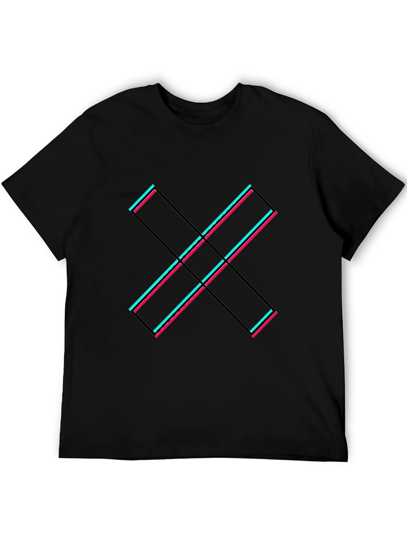 Black Modern Geometric X Graphic Tee - Black Cotton Casual view 5