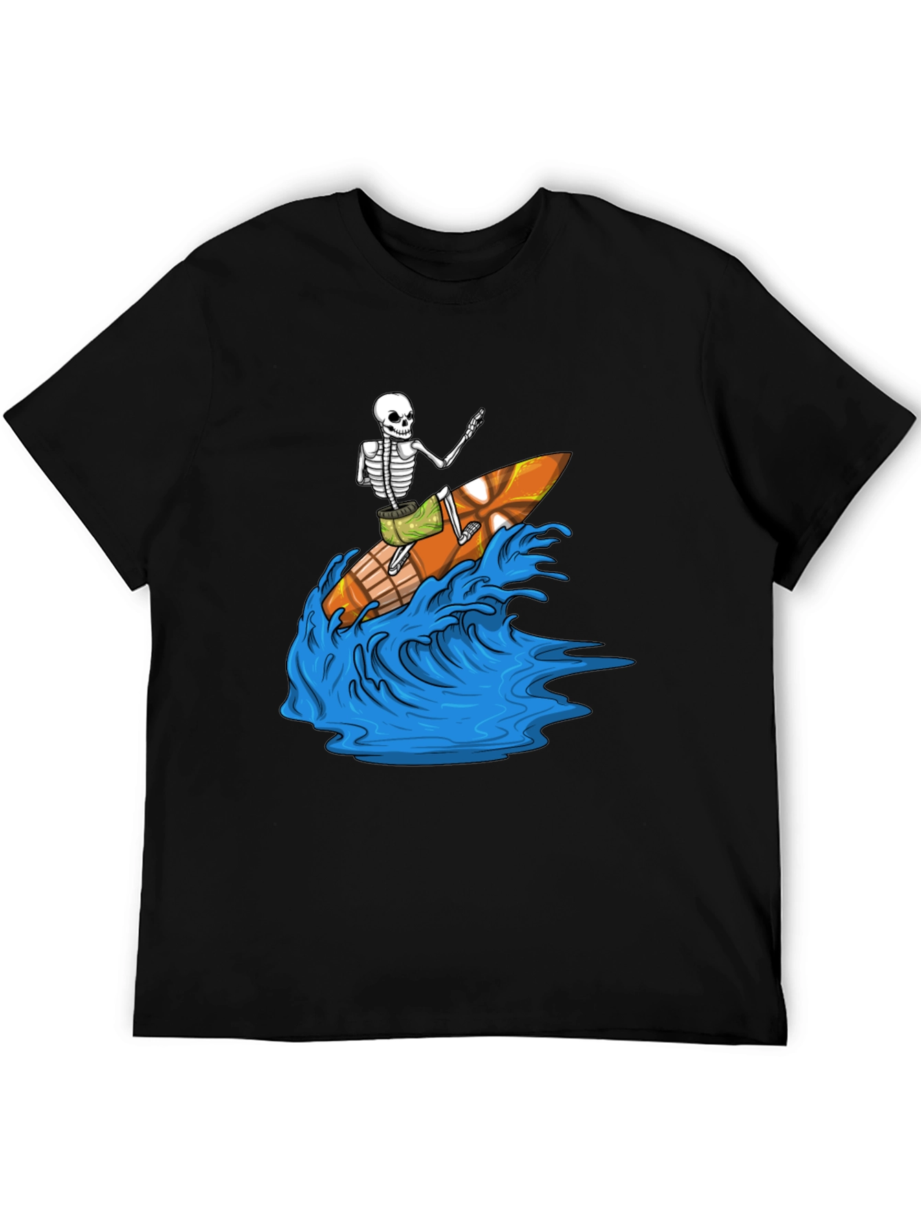 Black Surfing Skeleton Graphic Tee - Black view 5
