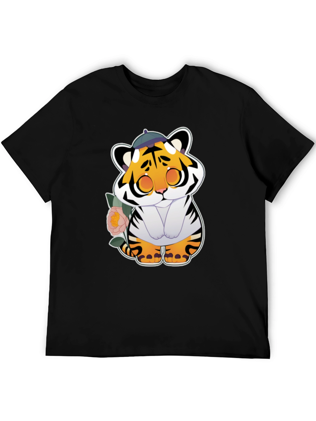 Black Cute Tiger Graphic Tee - Unisex Black T-Shirt view 5