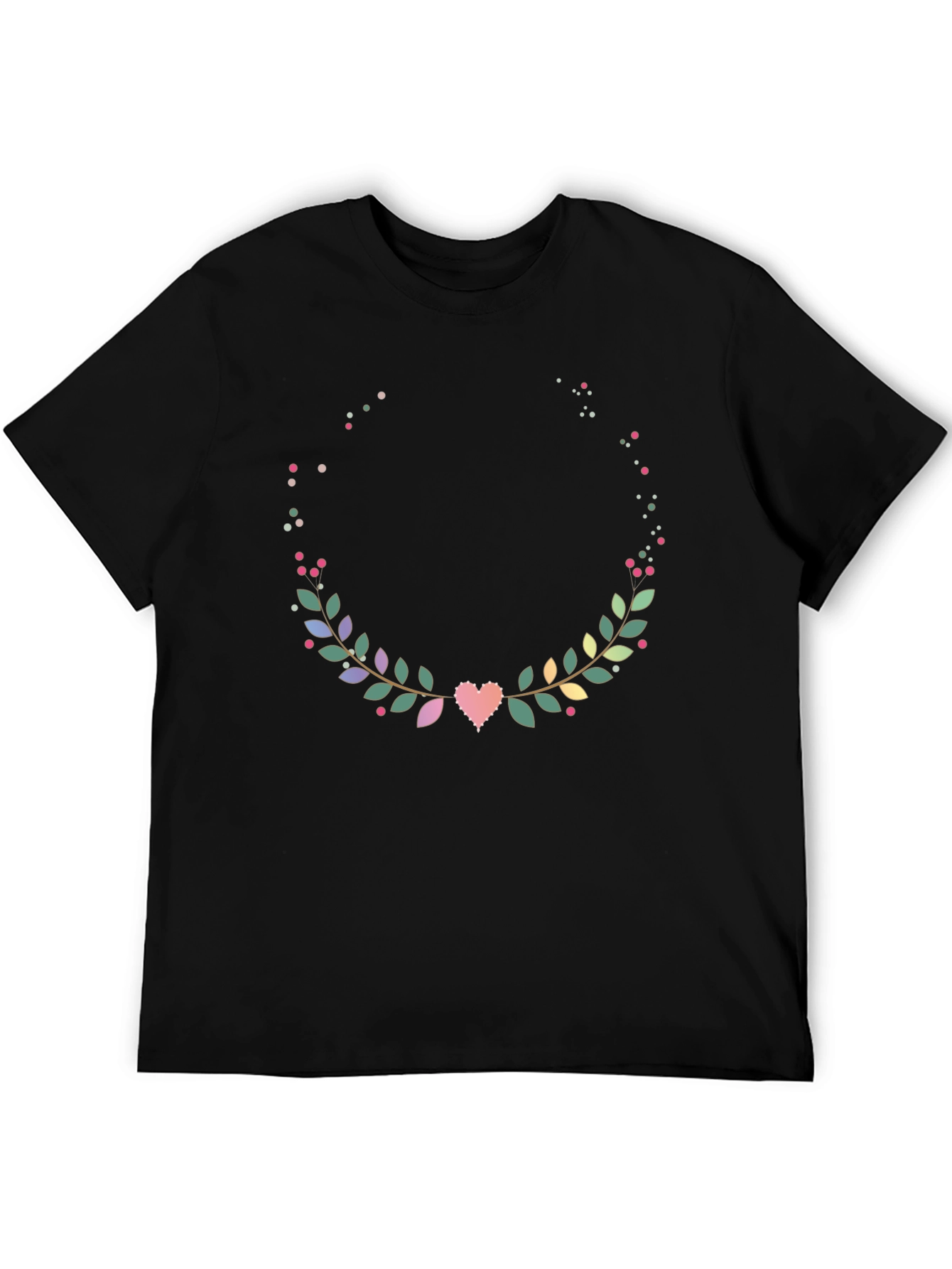 Black Floral Heart Wreath T-Shirt - Stylish Graphic Tee view 5
