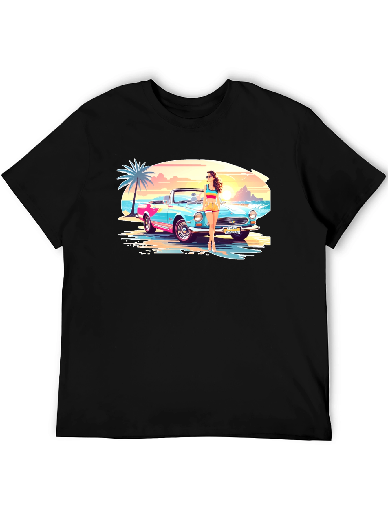 Black Retro Beach Car T-Shirt - Vacation Style view 5