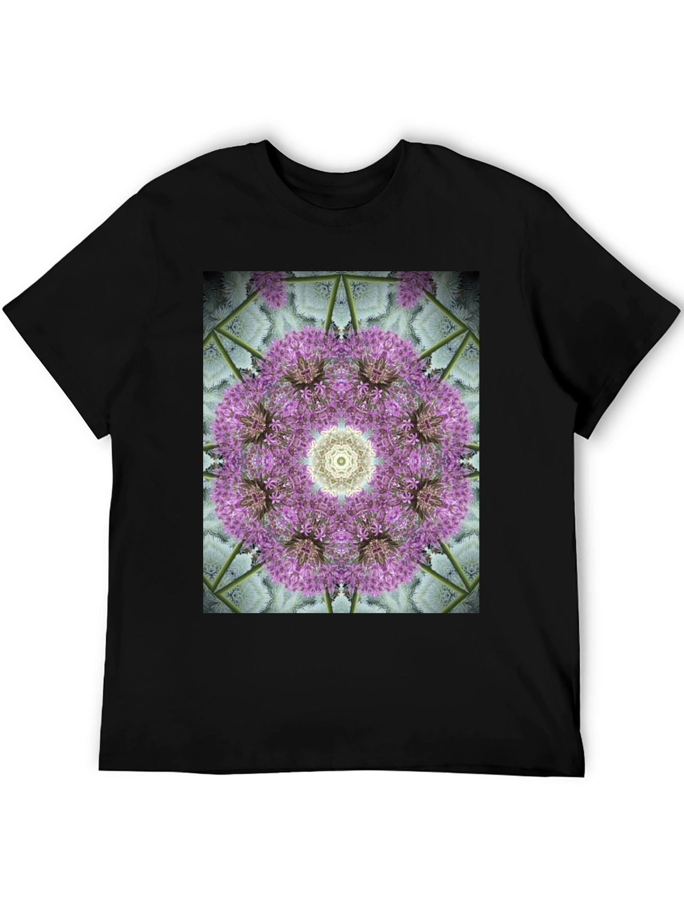 Black Floral Mandala Graphic Black T-Shirt view 5
