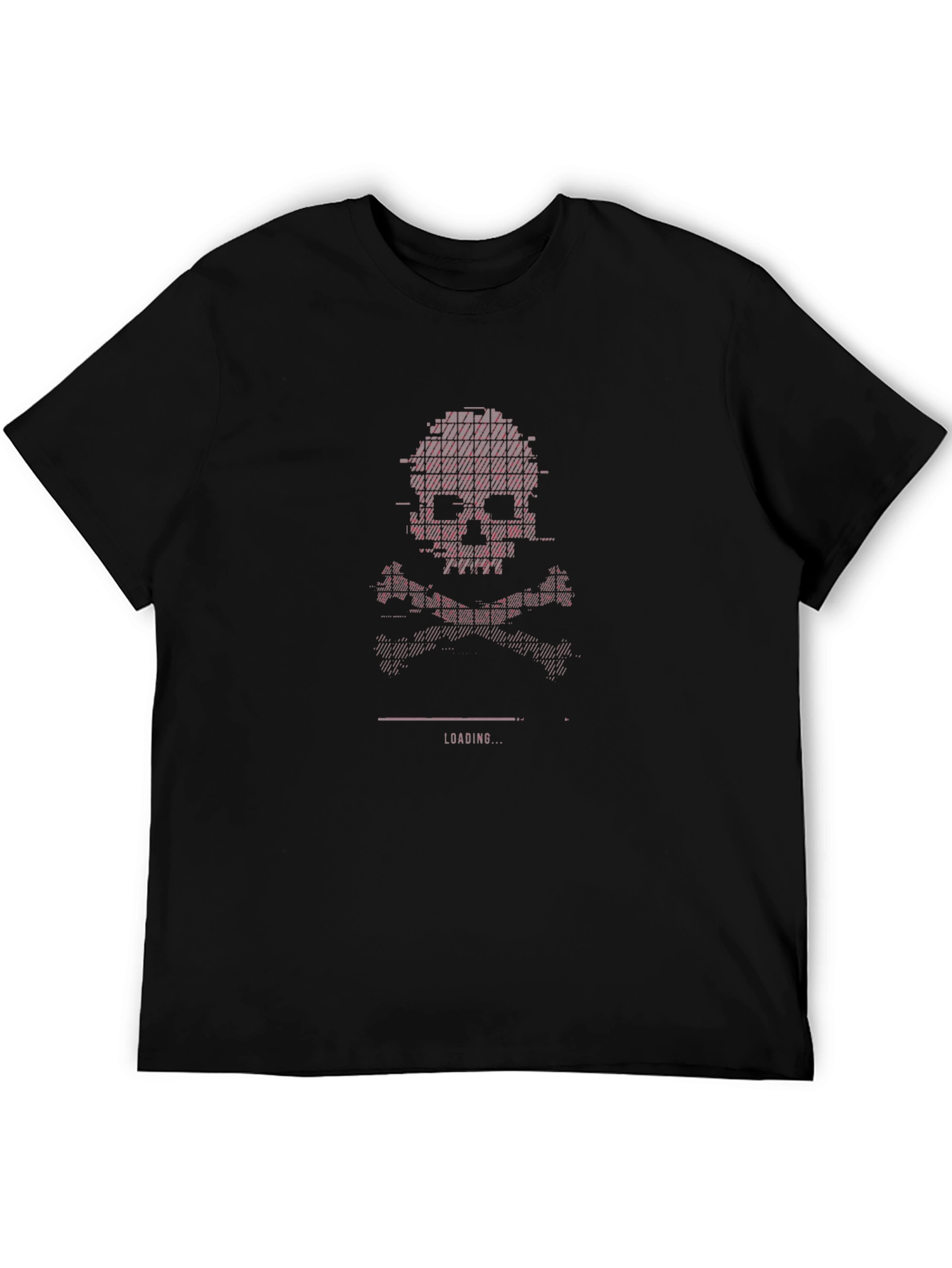 Pixel Skull Loading Black T-Shirt - Digital Glitch Design - 5