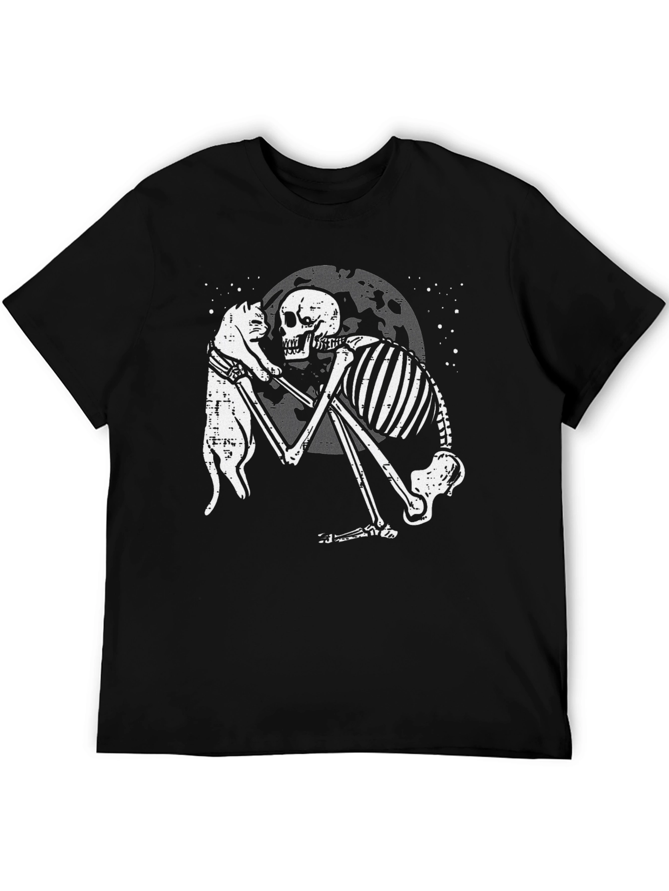 Black Skeleton and Cat Graphic T-Shirt - Dark Humor Tee view 5