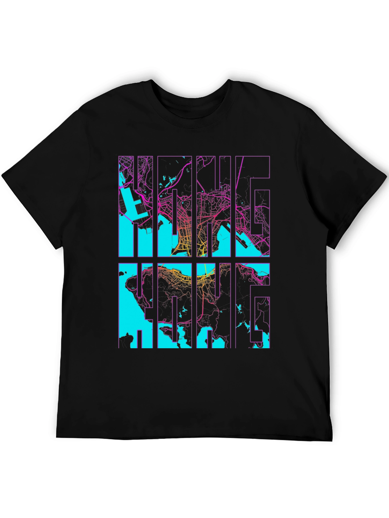 Black Hong Kong Map Graphic Tee - Stylish Cityscape T-Shirt view 5
