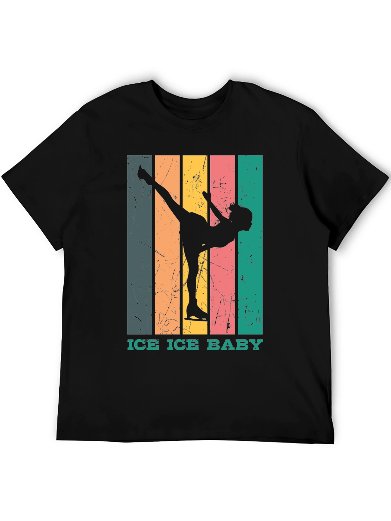Black Retro Ice Skating T-Shirt - "Ice Ice Baby" Design view 5