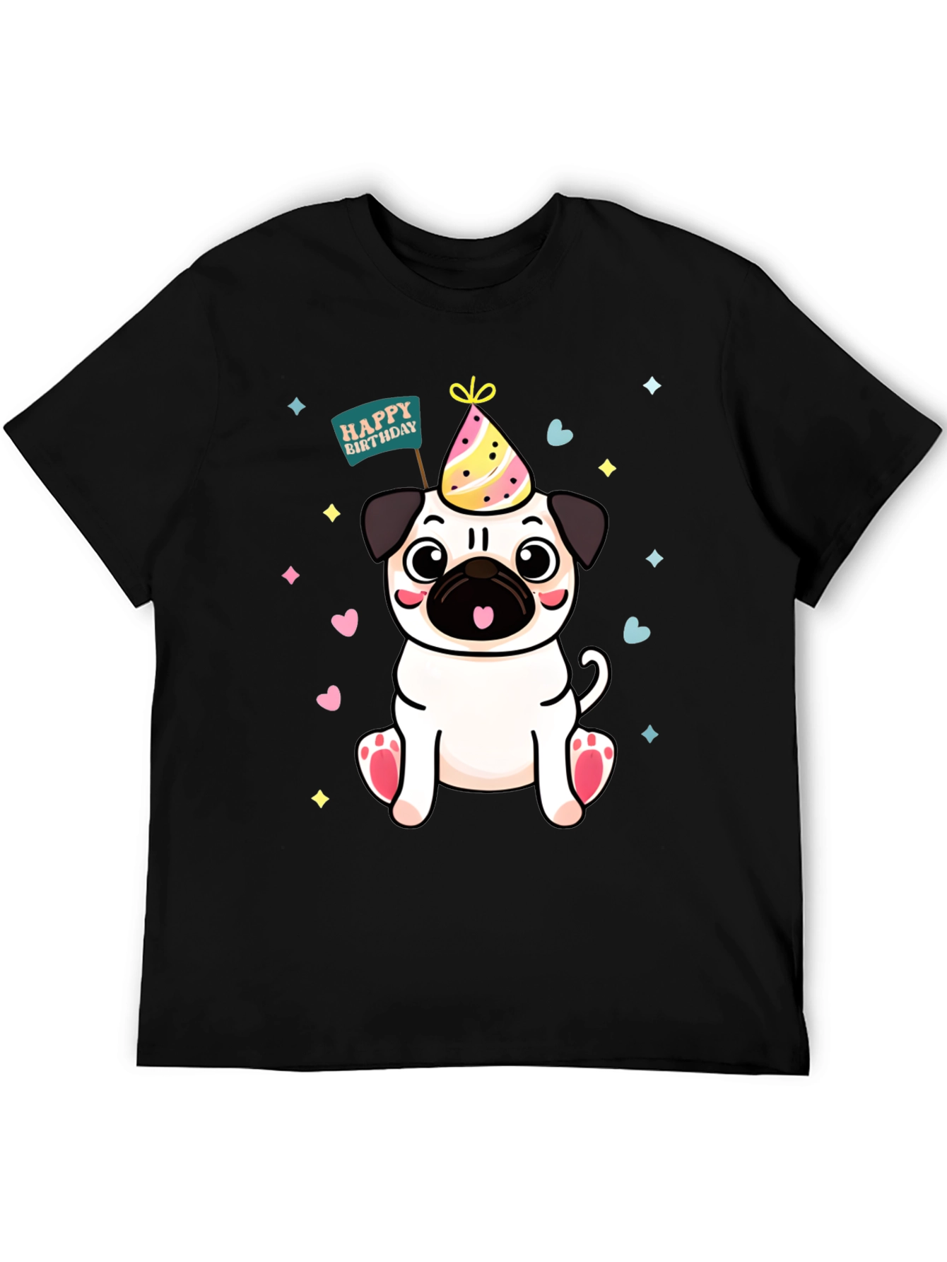 Black Cute Pug Birthday T-Shirt view 5