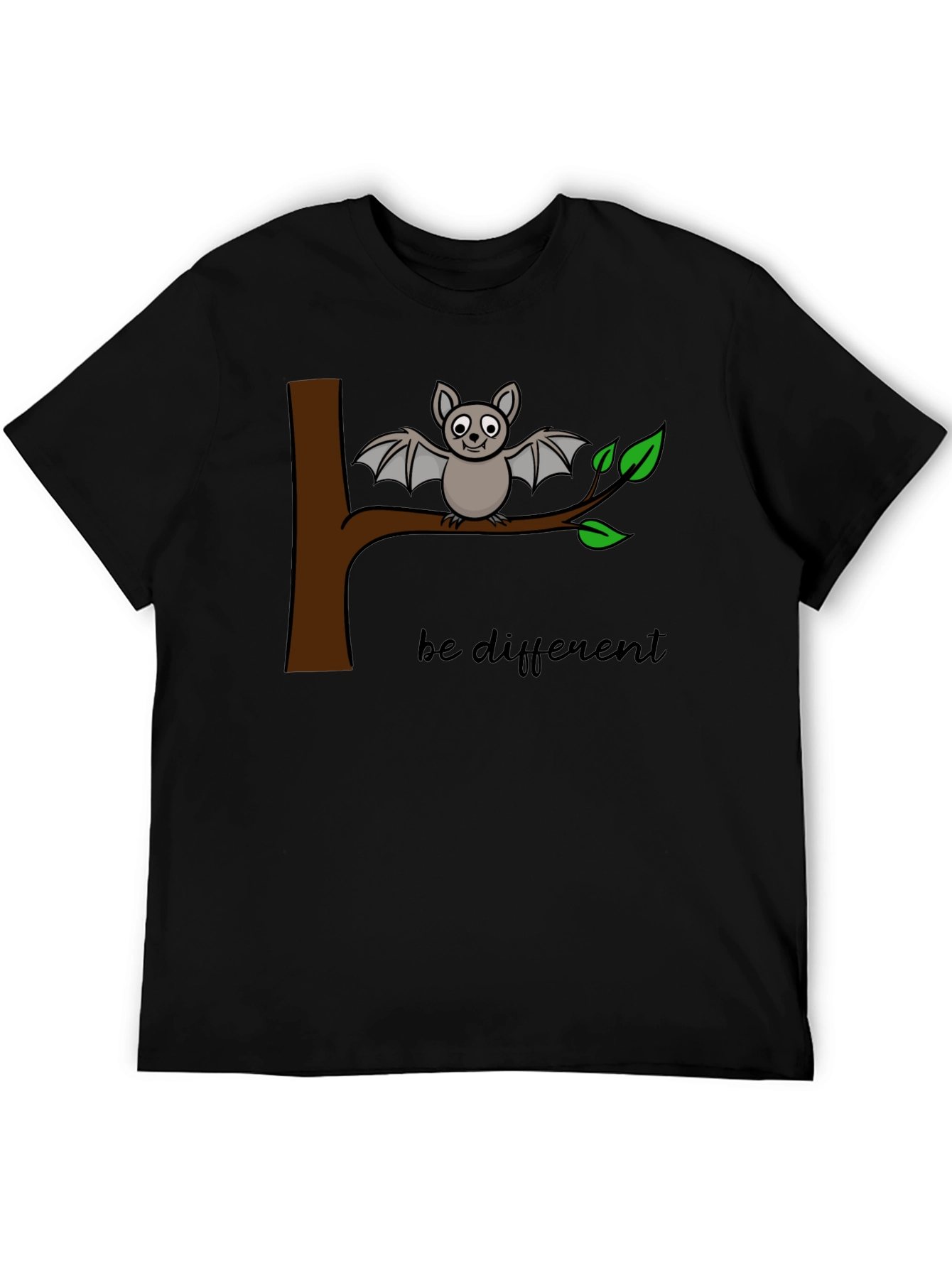 Black Be Different Bat Graphic Tee - Black Cotton Casual Shirt view 5