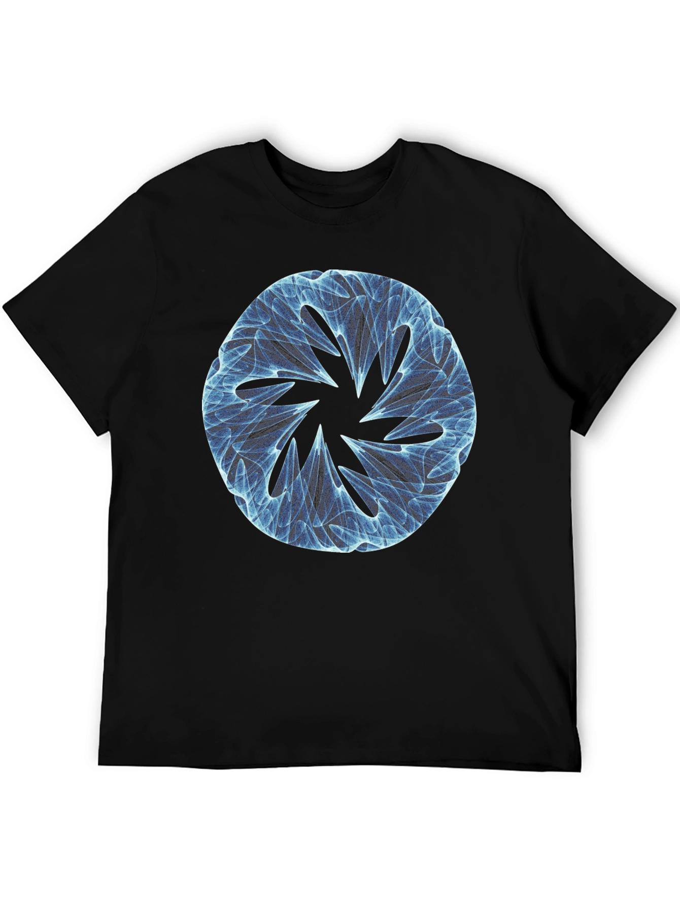 Black Abstract Blue Circular Design Black T-Shirt view 5