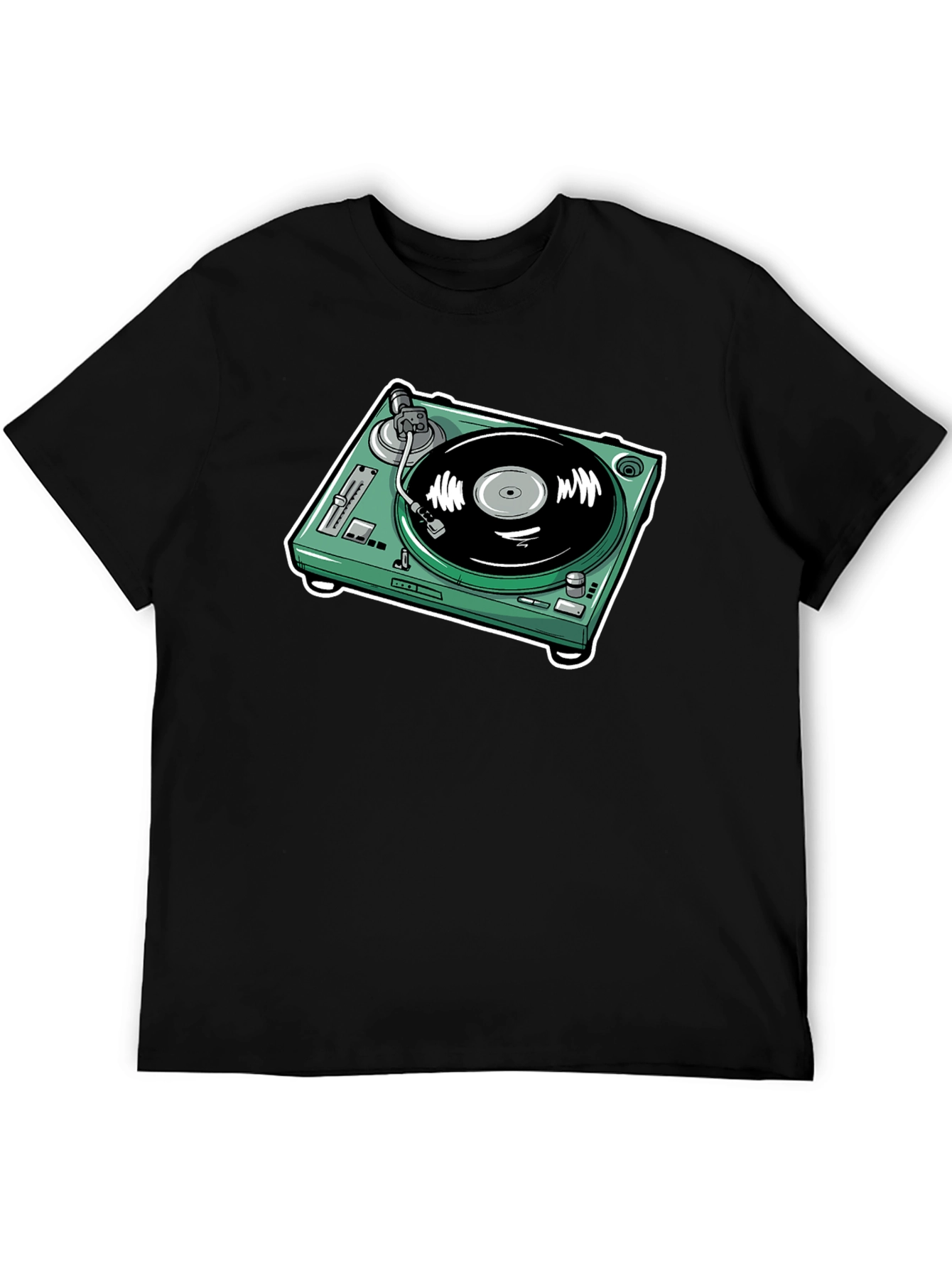 Black Turntable Graphic T-Shirt - Black Cotton Tee view 5