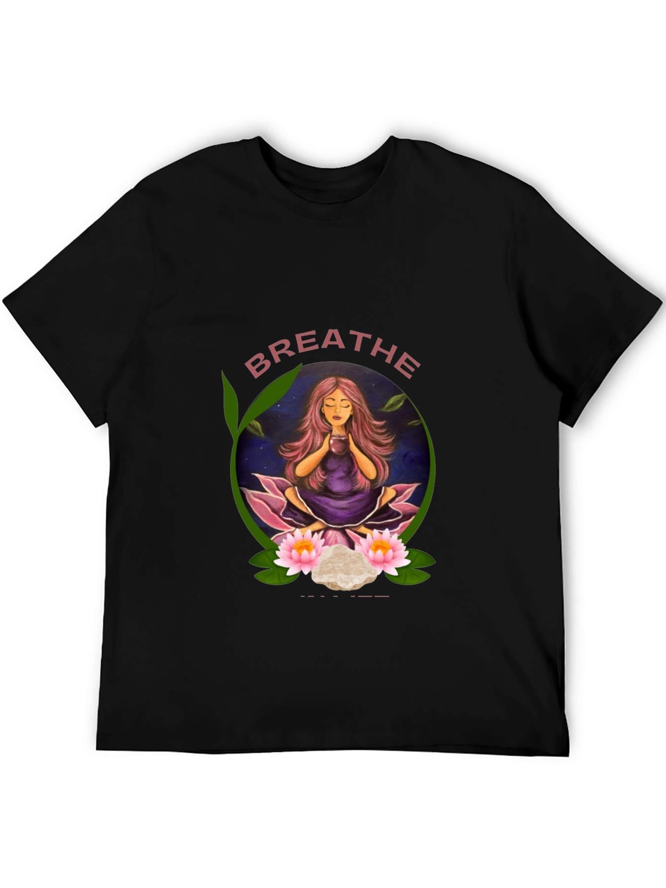 Black Breathe Yoga T-Shirt - Meditating Woman Design view 5