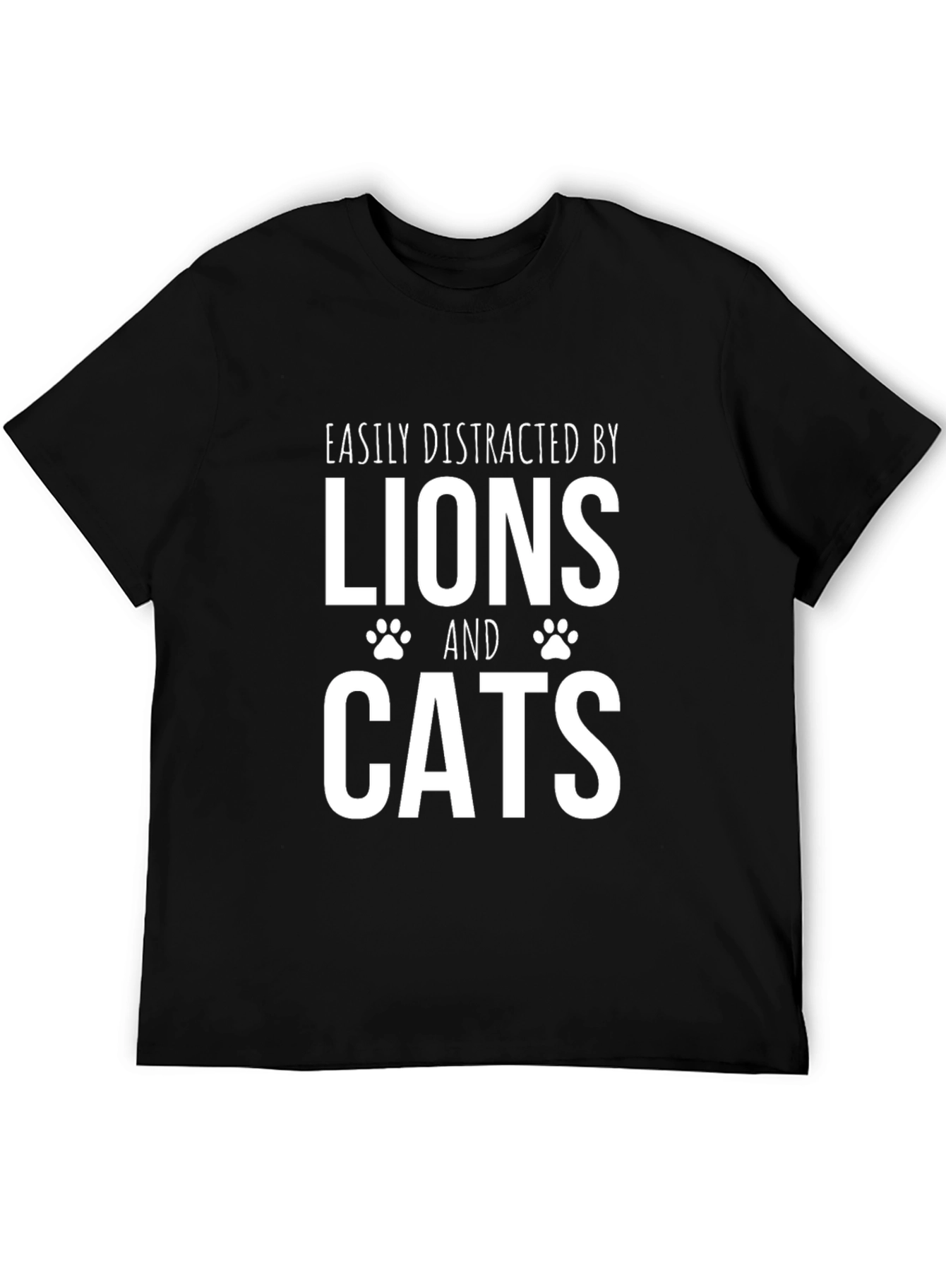Black Easily Distracted By Lions & Cats Black T-Shirt view 5