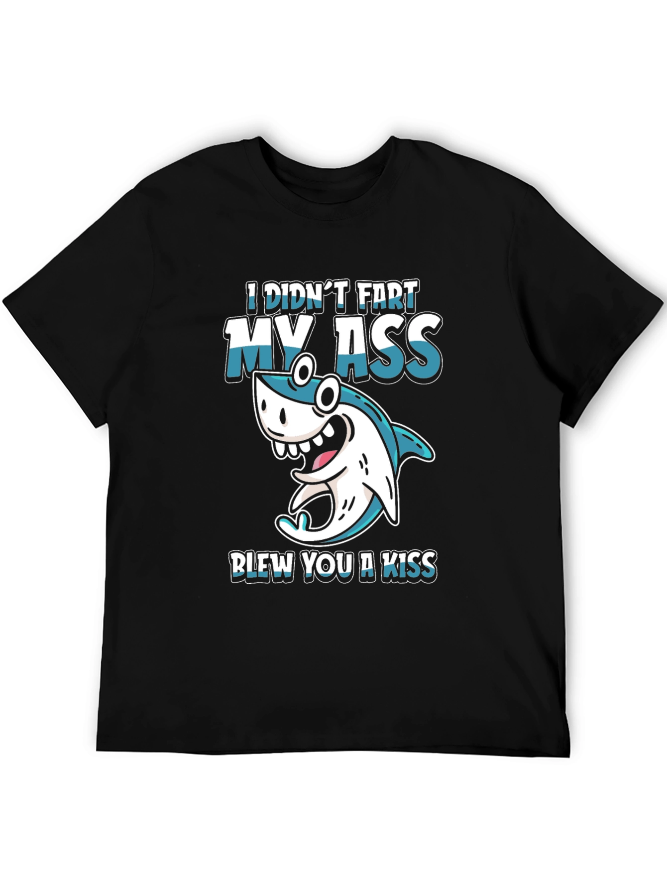 Black Funny Shark Fart Kiss T-Shirt - Humor Tee view 5
