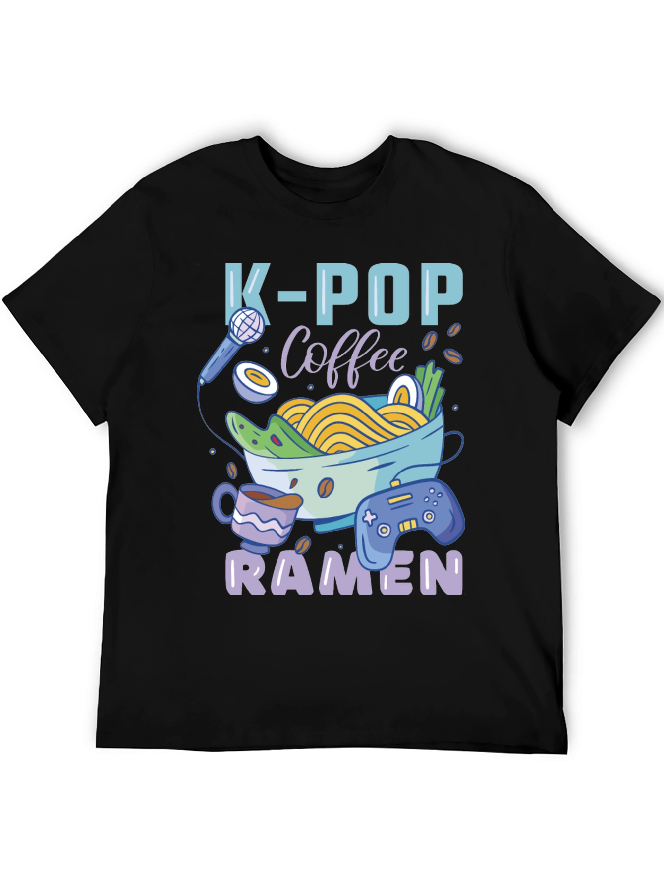 Black K-POP Coffee Ramen Gamer Graphic T-Shirt view 5