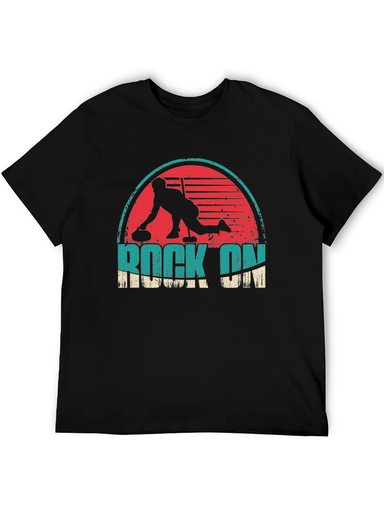 Black Rock On Curling Graphic Tee - Retro Design view 5