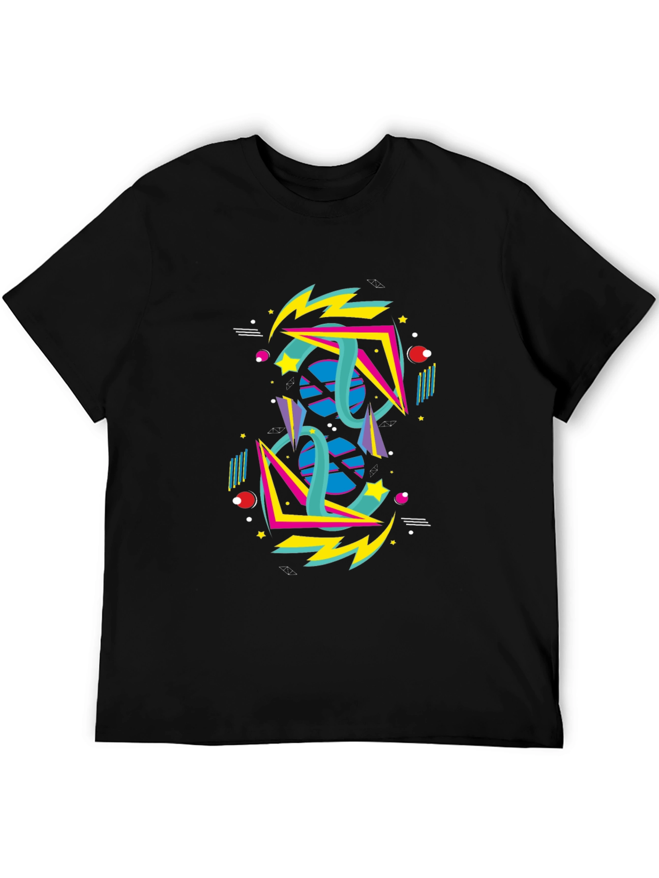 Black Retro 80s Geometric Graphic T-Shirt view 5