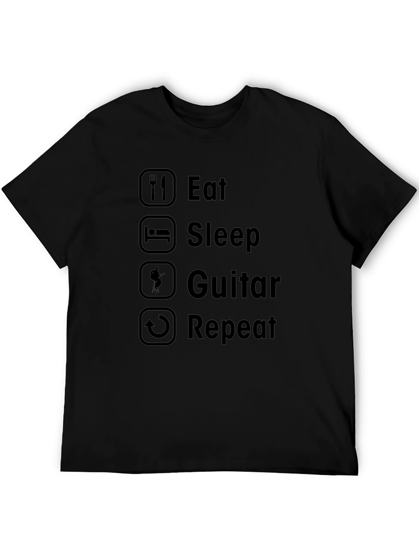 Black Eat Sleep Guitar Repeat T-Shirt - Musician Humor Tee view 5
