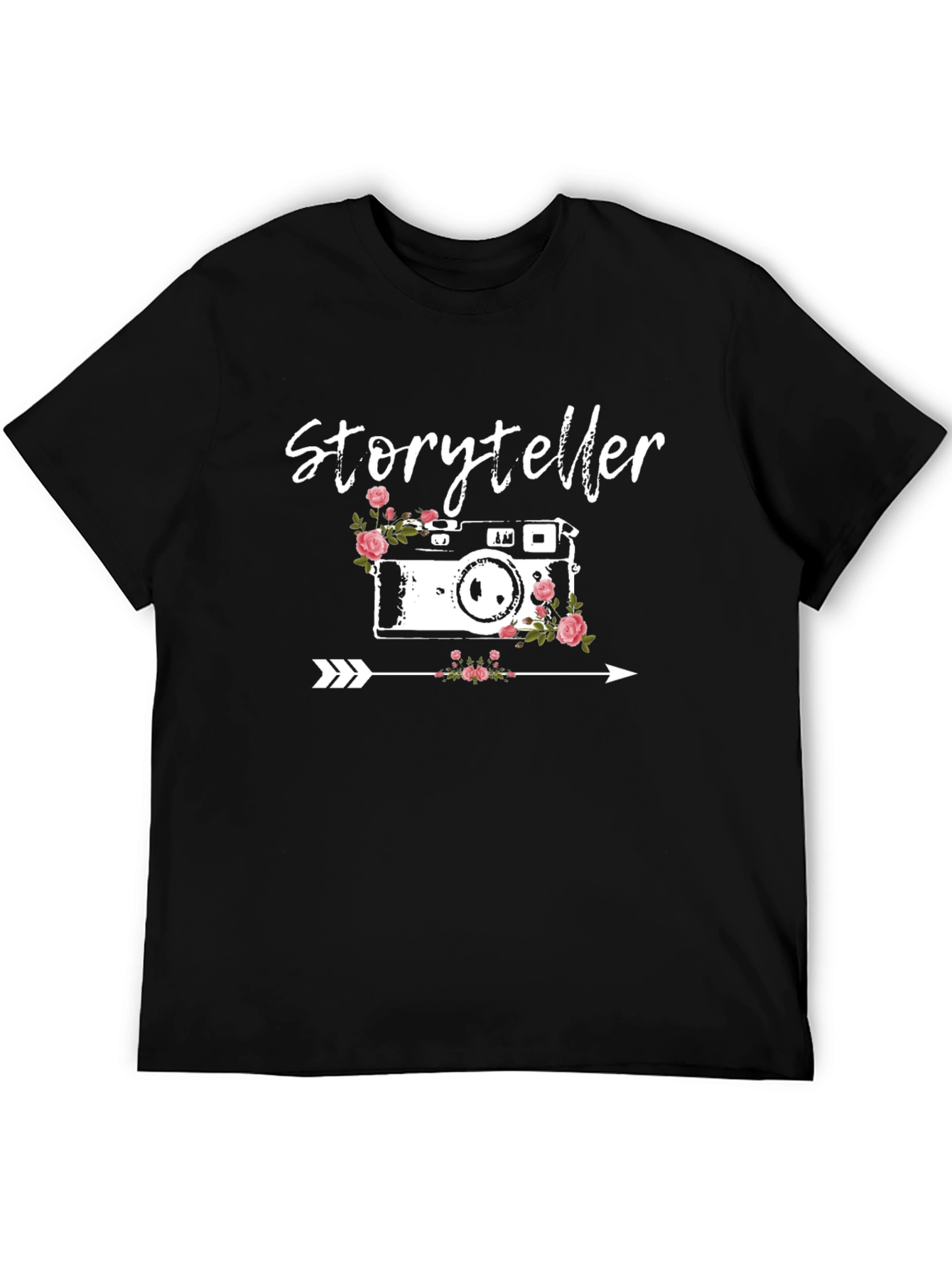 Black Storyteller Camera Floral Arrow Graphic T-Shirt view 5